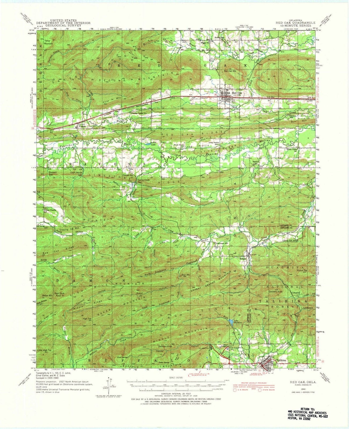 1940 Red Oak, OK - Oklahoma - USGS Topographic Map
