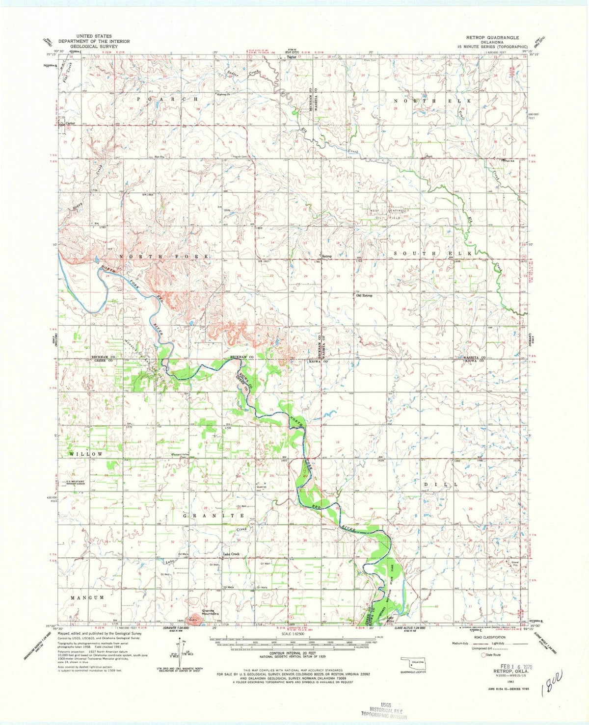 1961 Retrop, OK - Oklahoma - USGS Topographic Map