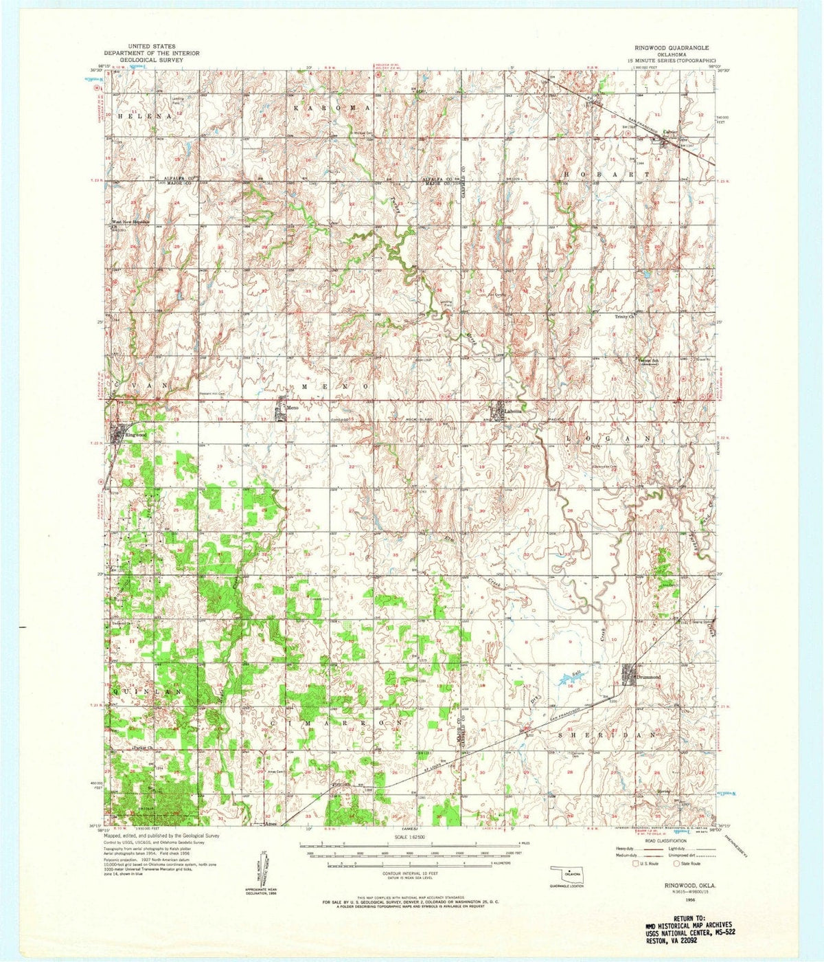 1956 Ringwood, OK - Oklahoma - USGS Topographic Map