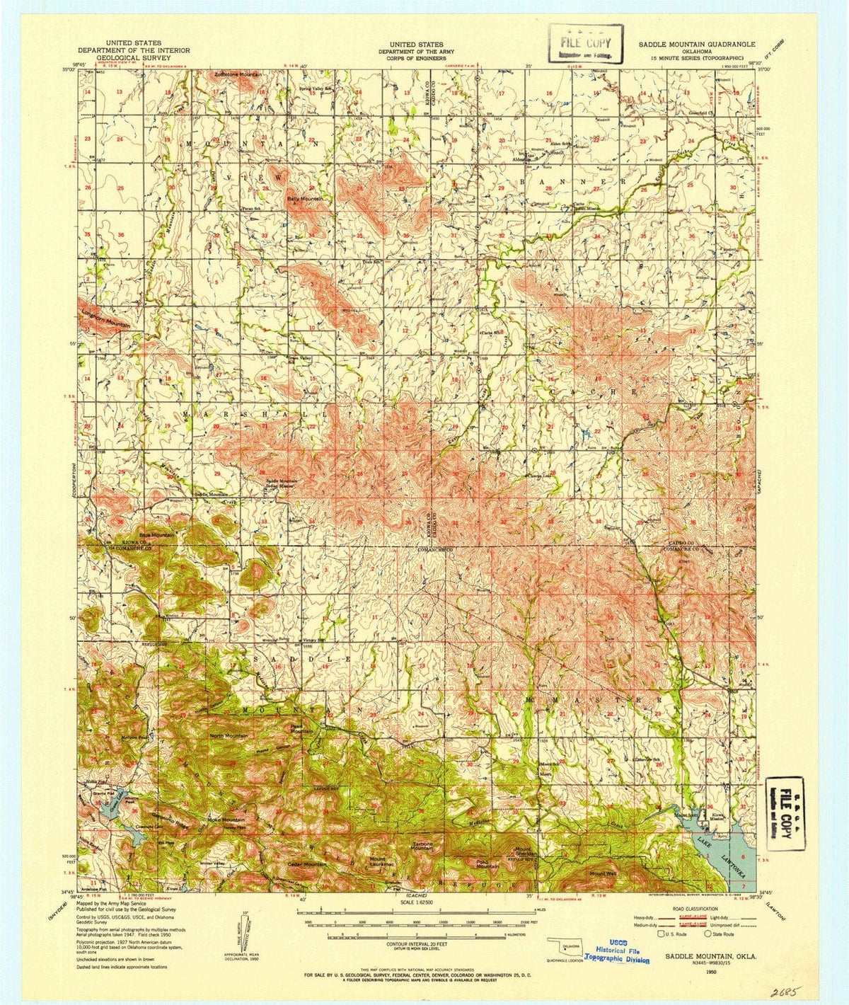 1950 Saddle Mountain, OK - Oklahoma - USGS Topographic Map