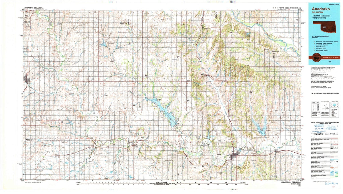 1986 Anadarko, OK - Oklahoma - USGS Topographic Map
