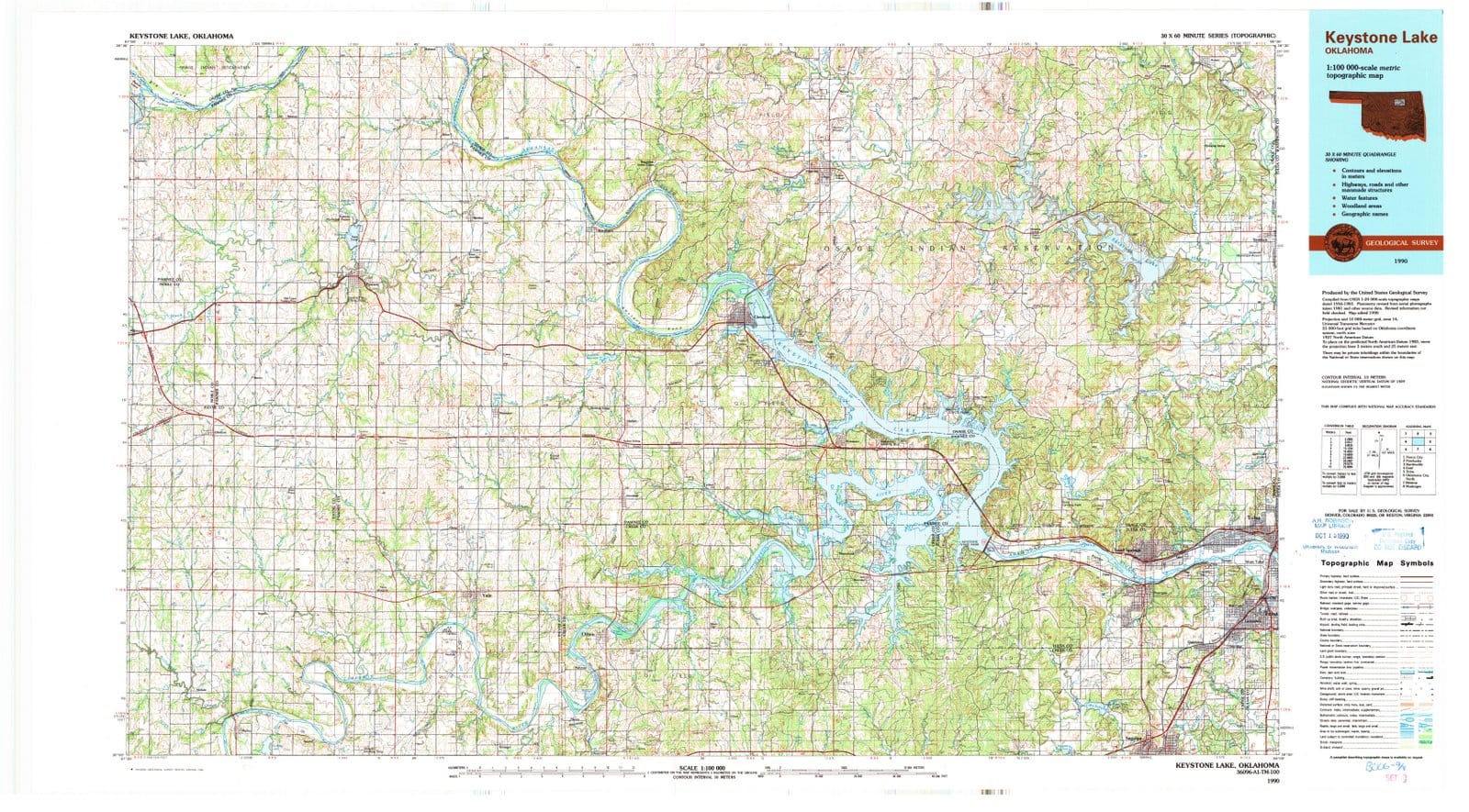 1990 Keystone Lake, OK - Oklahoma - USGS Topographic Map