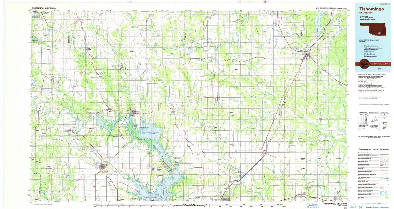 1985 Tishomingo, OK - Oklahoma - USGS Topographic Map
