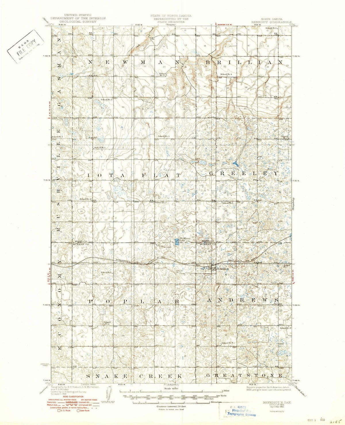 1929 Benedict, ND - North Dakota - USGS Topographic Map