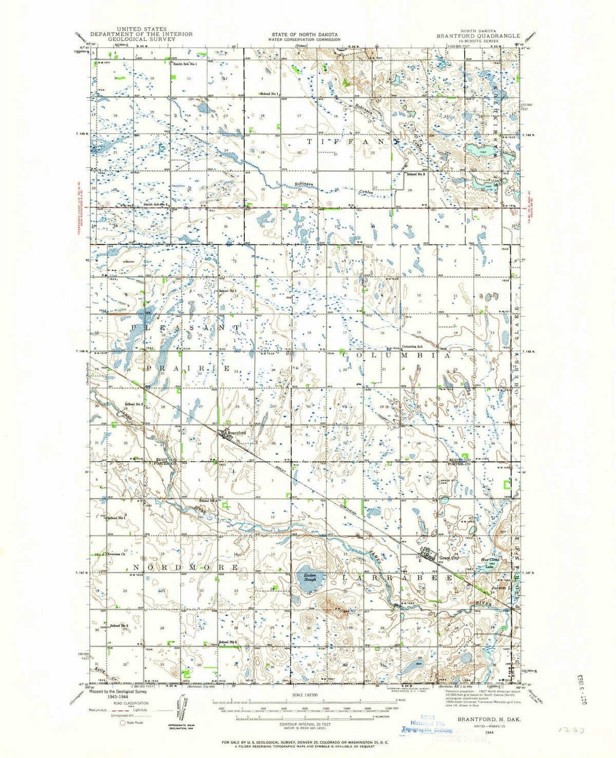 1944 Brantford, ND - North Dakota - USGS Topographic Map