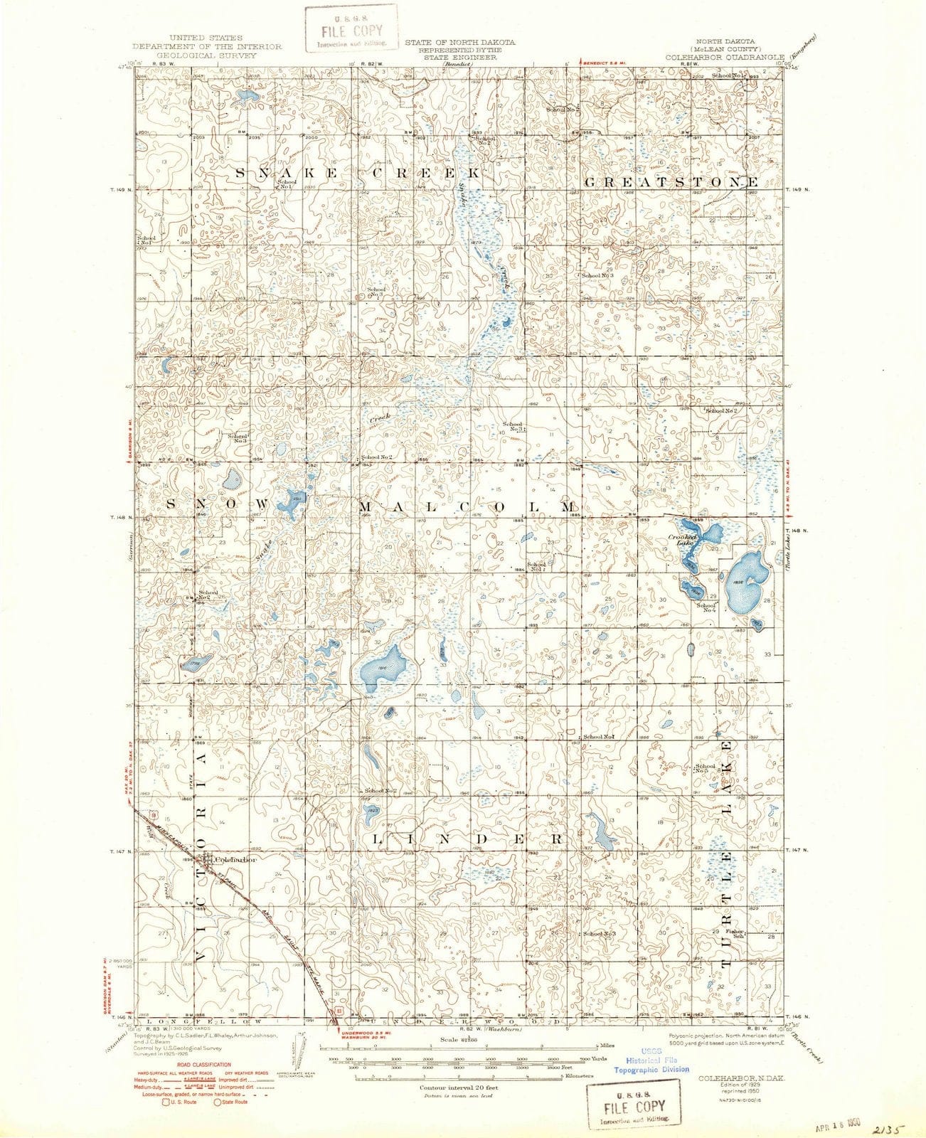 1929 Coleharbor, ND - North Dakota - USGS Topographic Map