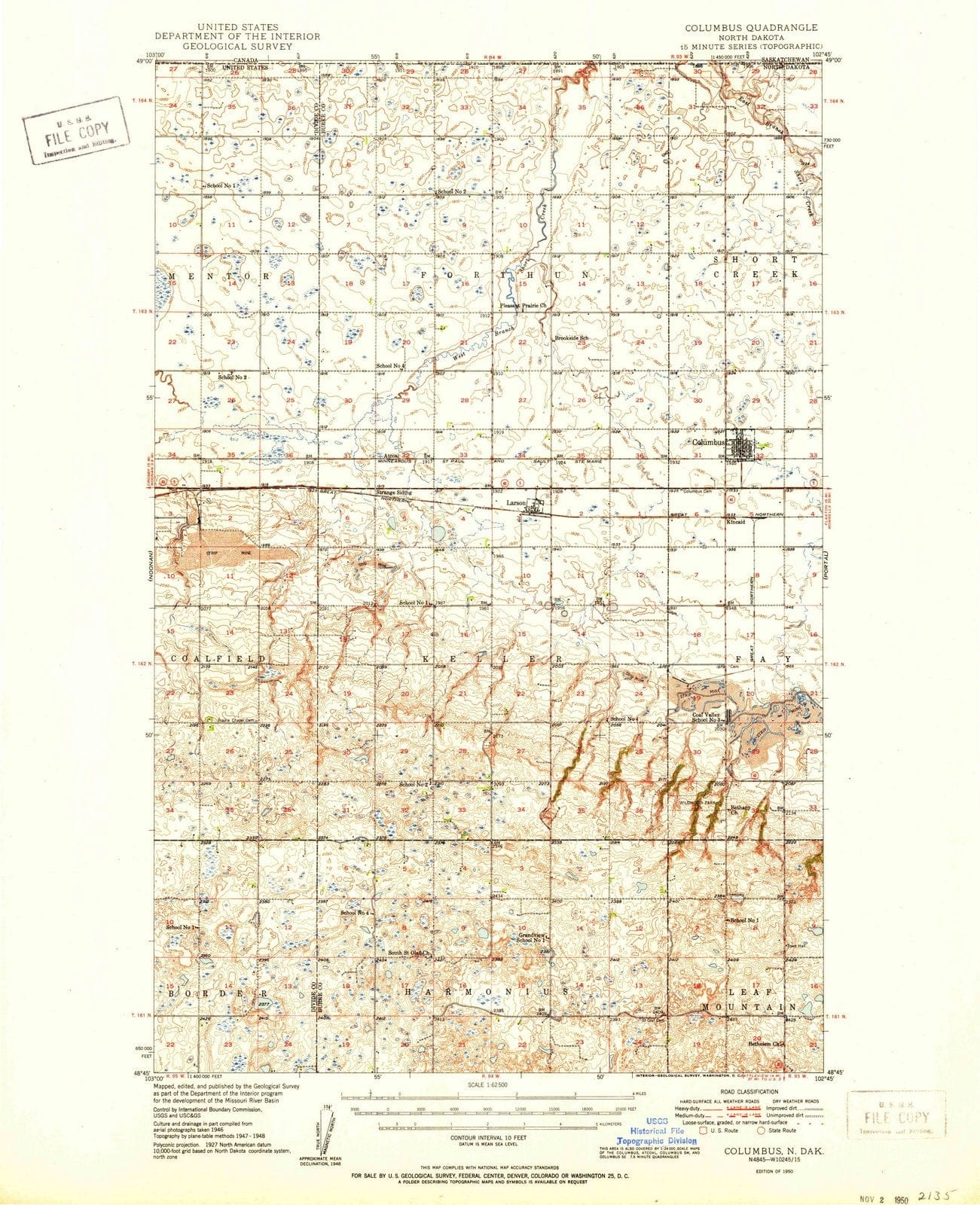 1950 Columbus, ND - North Dakota - USGS Topographic Map