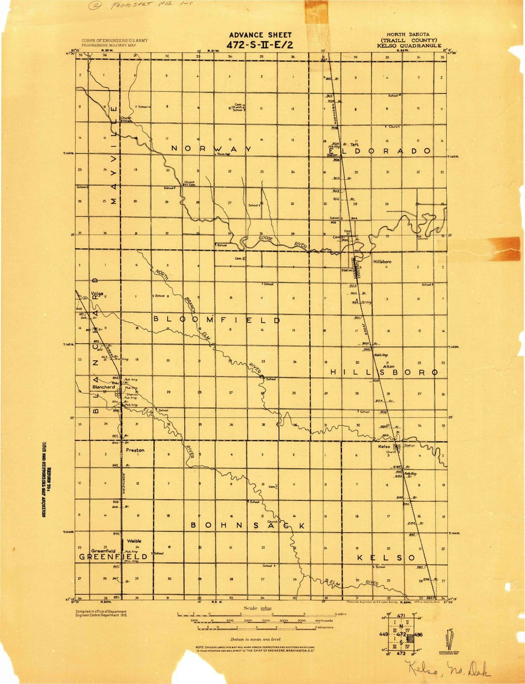 1918 Kelso, ND - North Dakota - USGS Topographic Map
