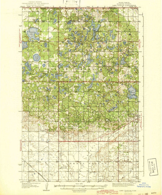 1942 Lake Upsilon, ND - North Dakota - USGS Topographic Map