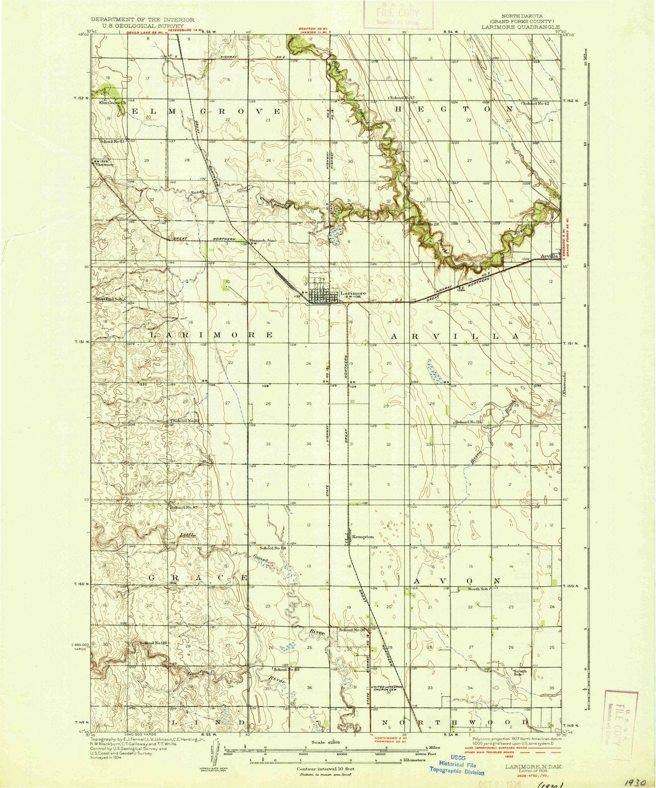 1936 Larimore, ND - North Dakota - USGS Topographic Map