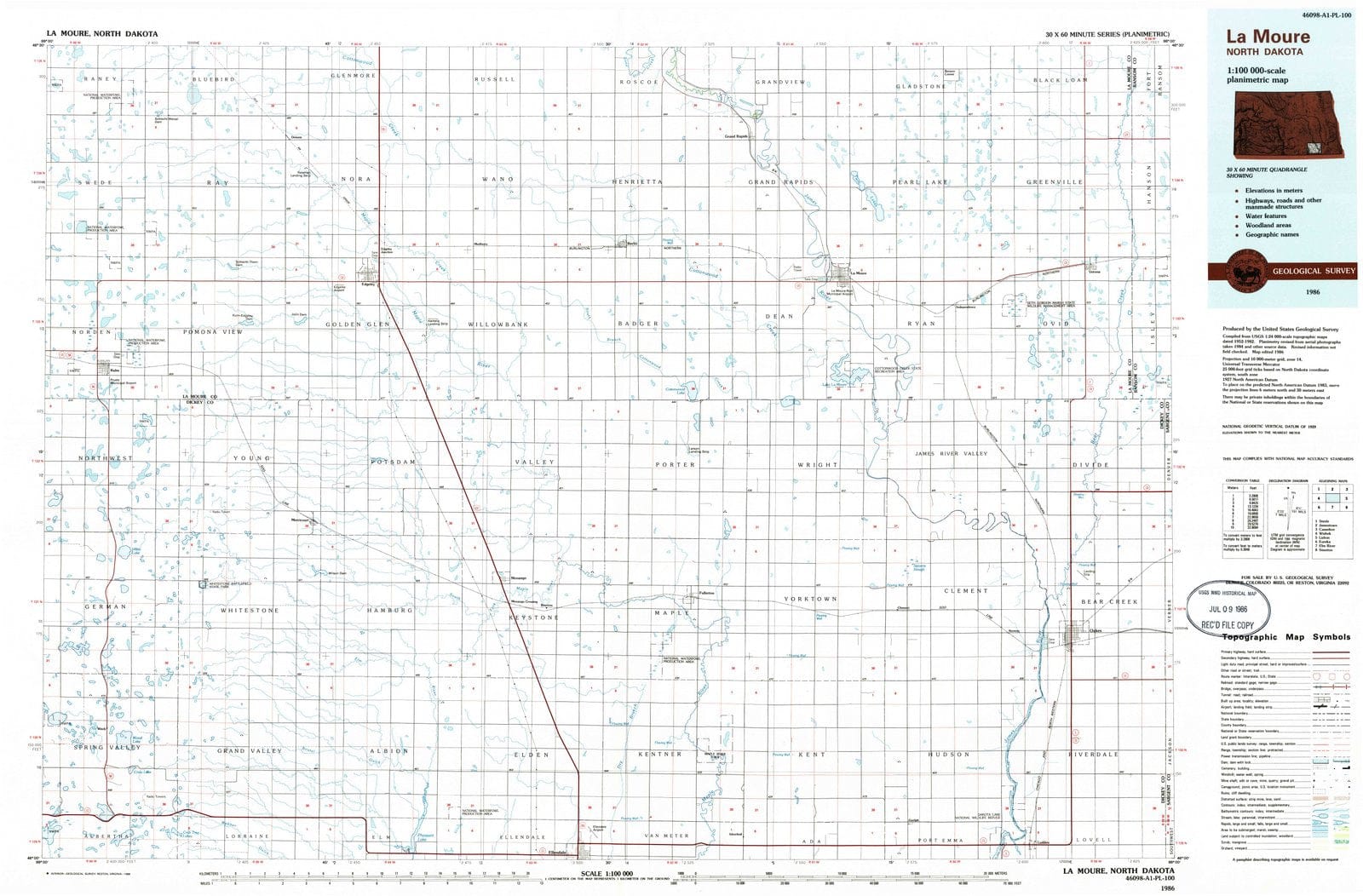 1986 La Moure, ND - North Dakota - USGS Topographic Map