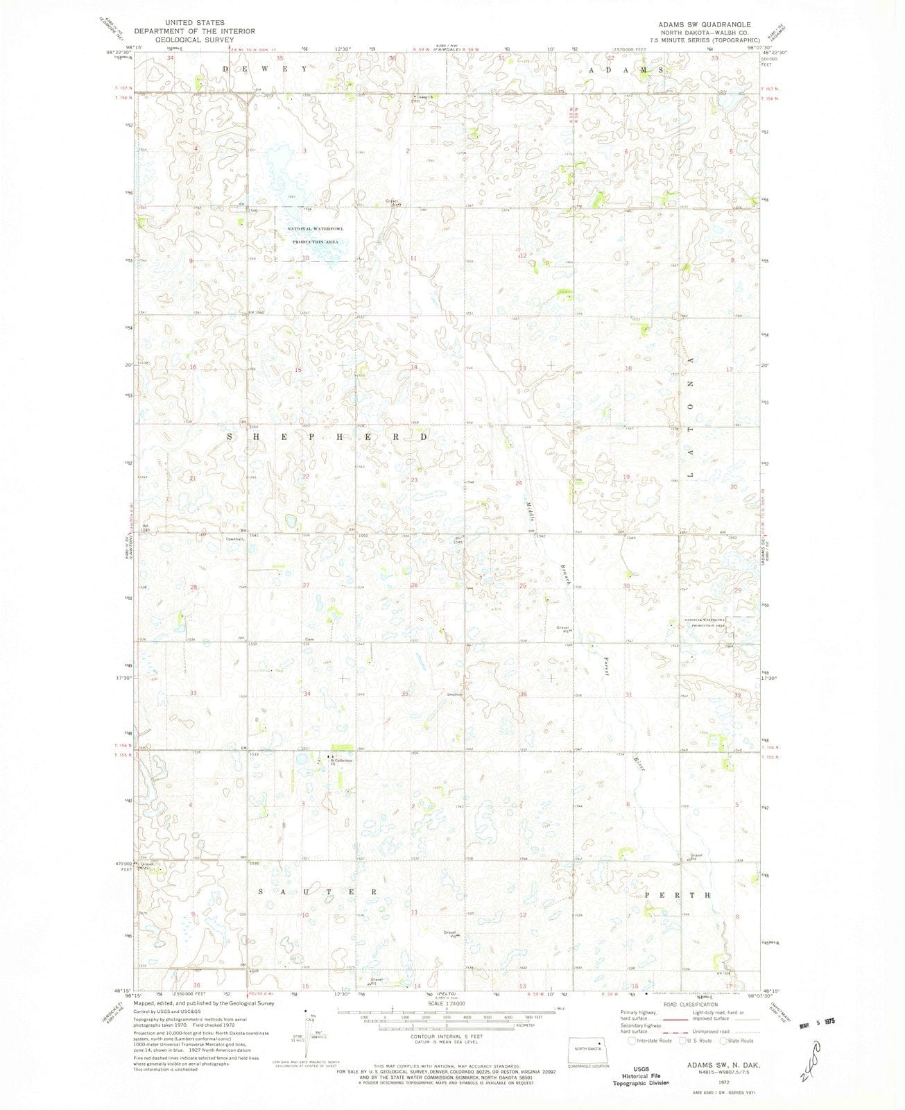 1972 Adams, ND - North Dakota - USGS Topographic Map v2