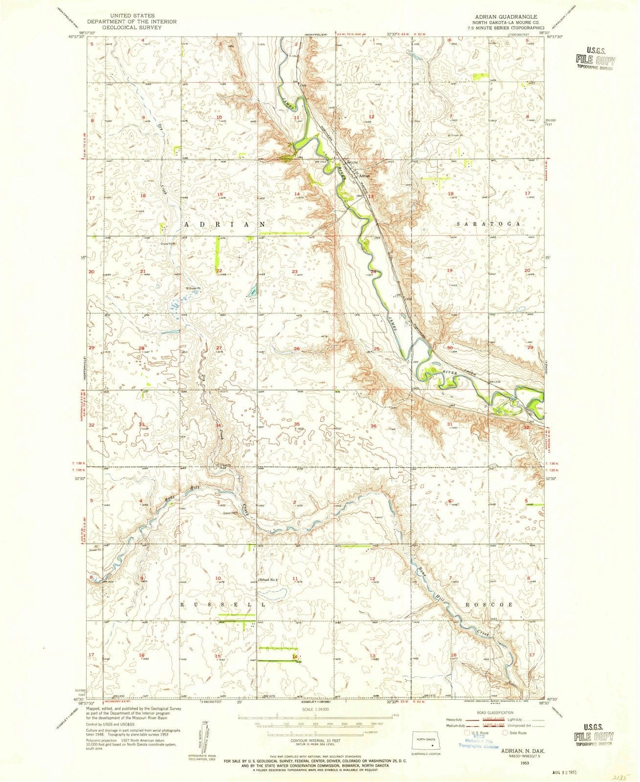 1953 Adrian, ND - North Dakota - USGS Topographic Map