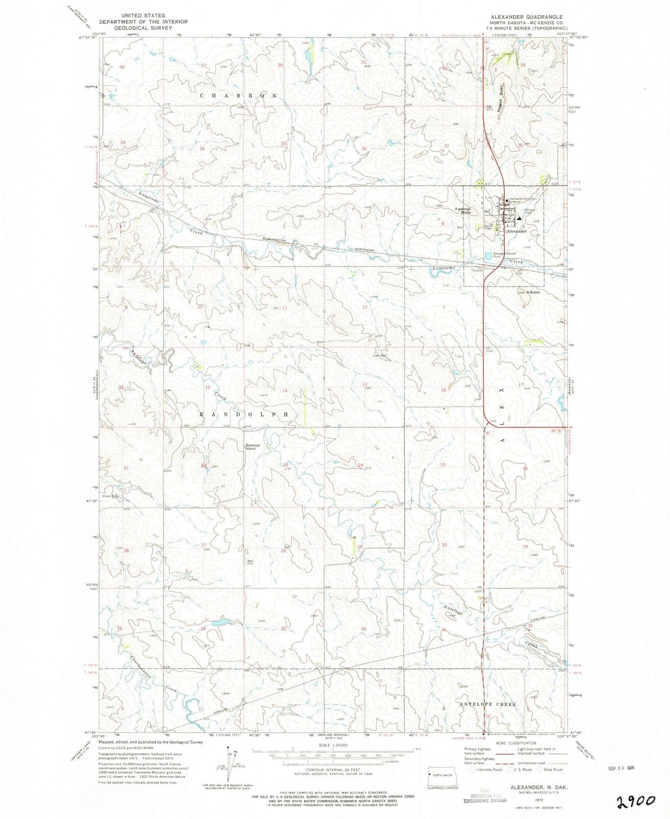 1972 Alexander, ND - North Dakota - USGS Topographic Map