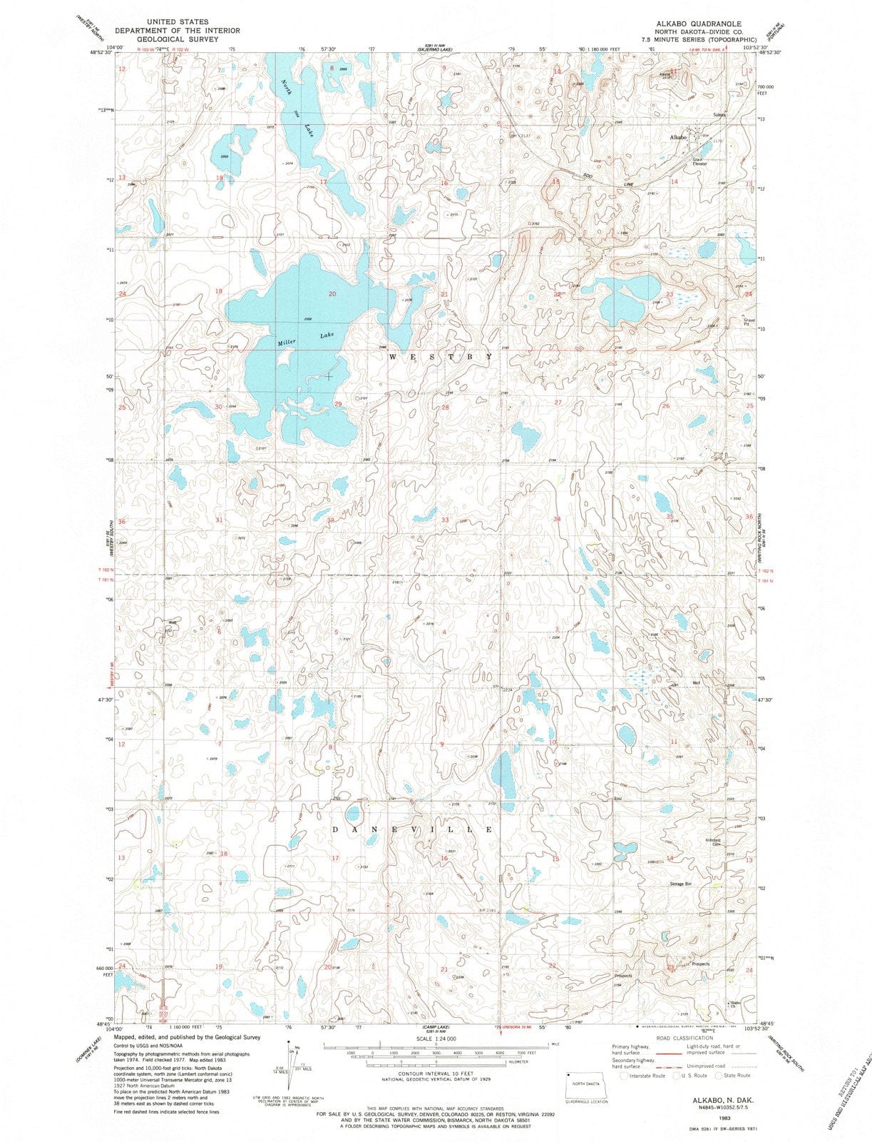 1983 Alkabo, ND - North Dakota - USGS Topographic Map