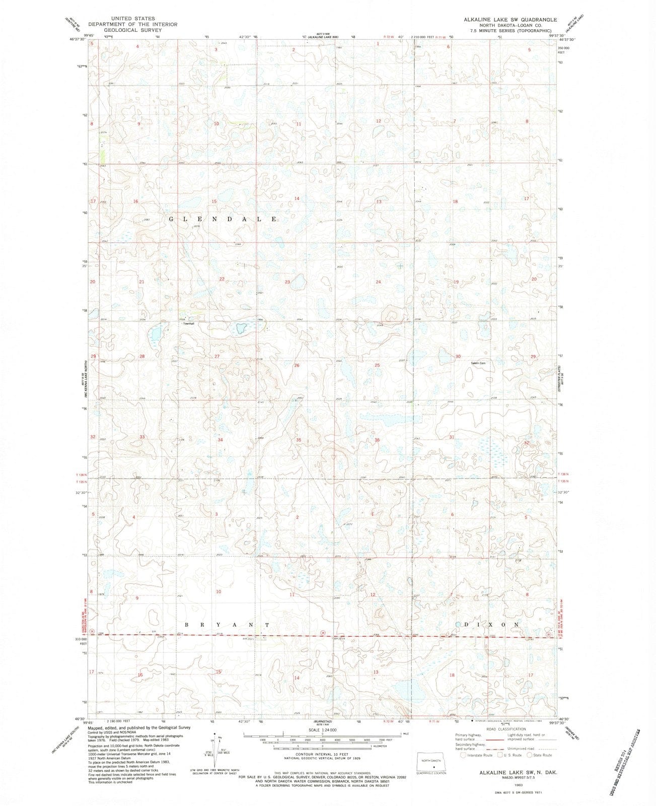 1983 Alkaline Lake, ND - North Dakota - USGS Topographic Map v2