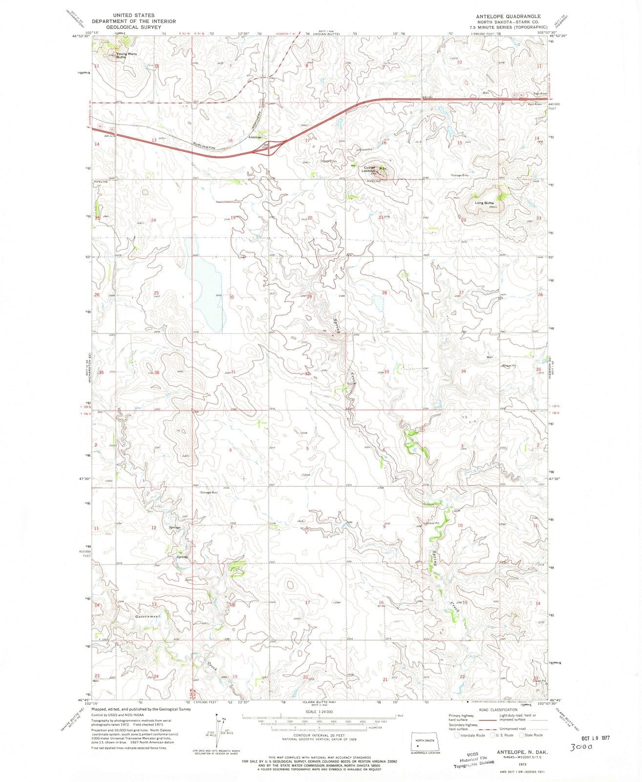 1973 Antelope, ND - North Dakota - USGS Topographic Map