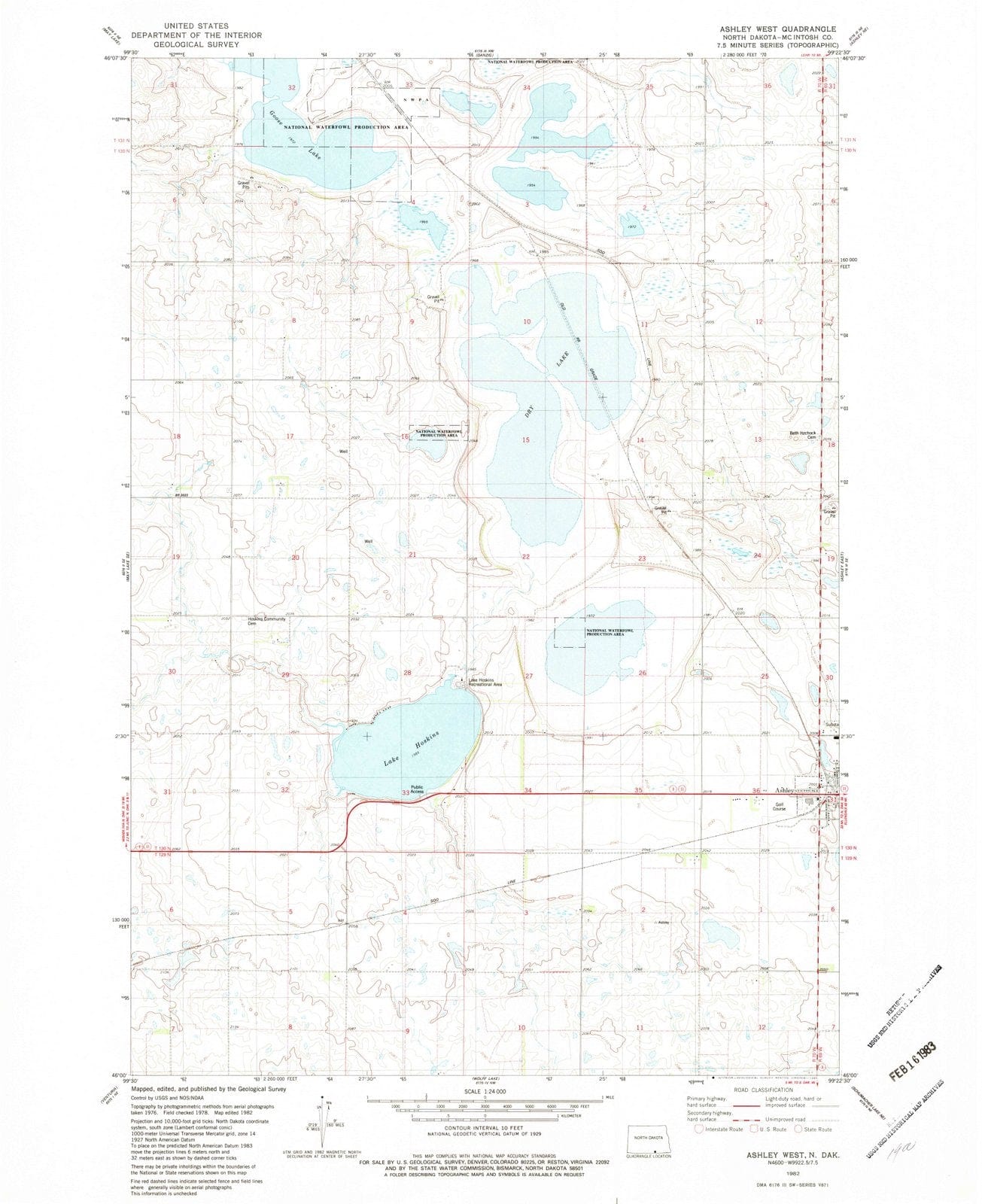 1982 Ashley West, ND - North Dakota - USGS Topographic Map