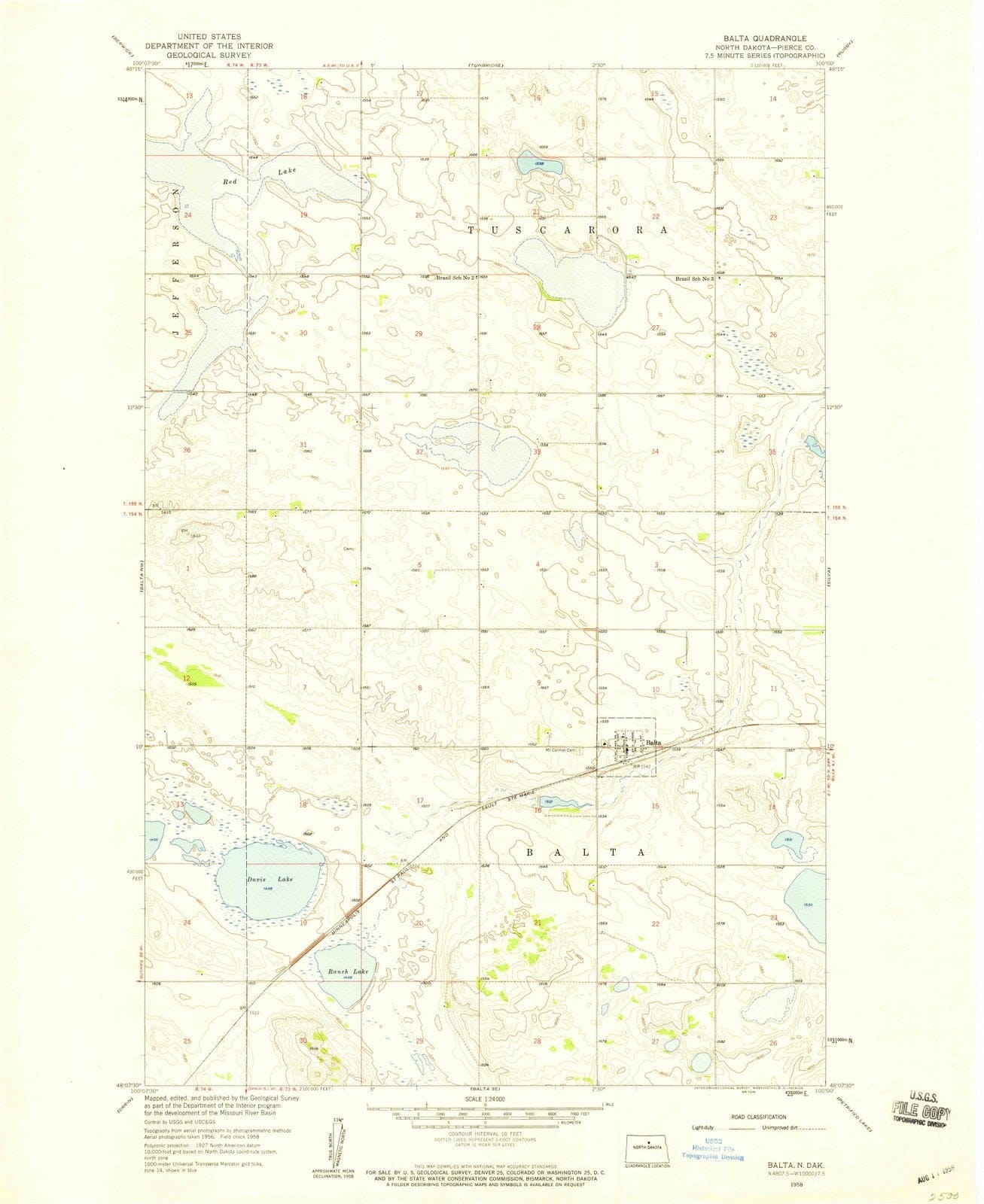 1958 Balta, ND - North Dakota - USGS Topographic Map v3