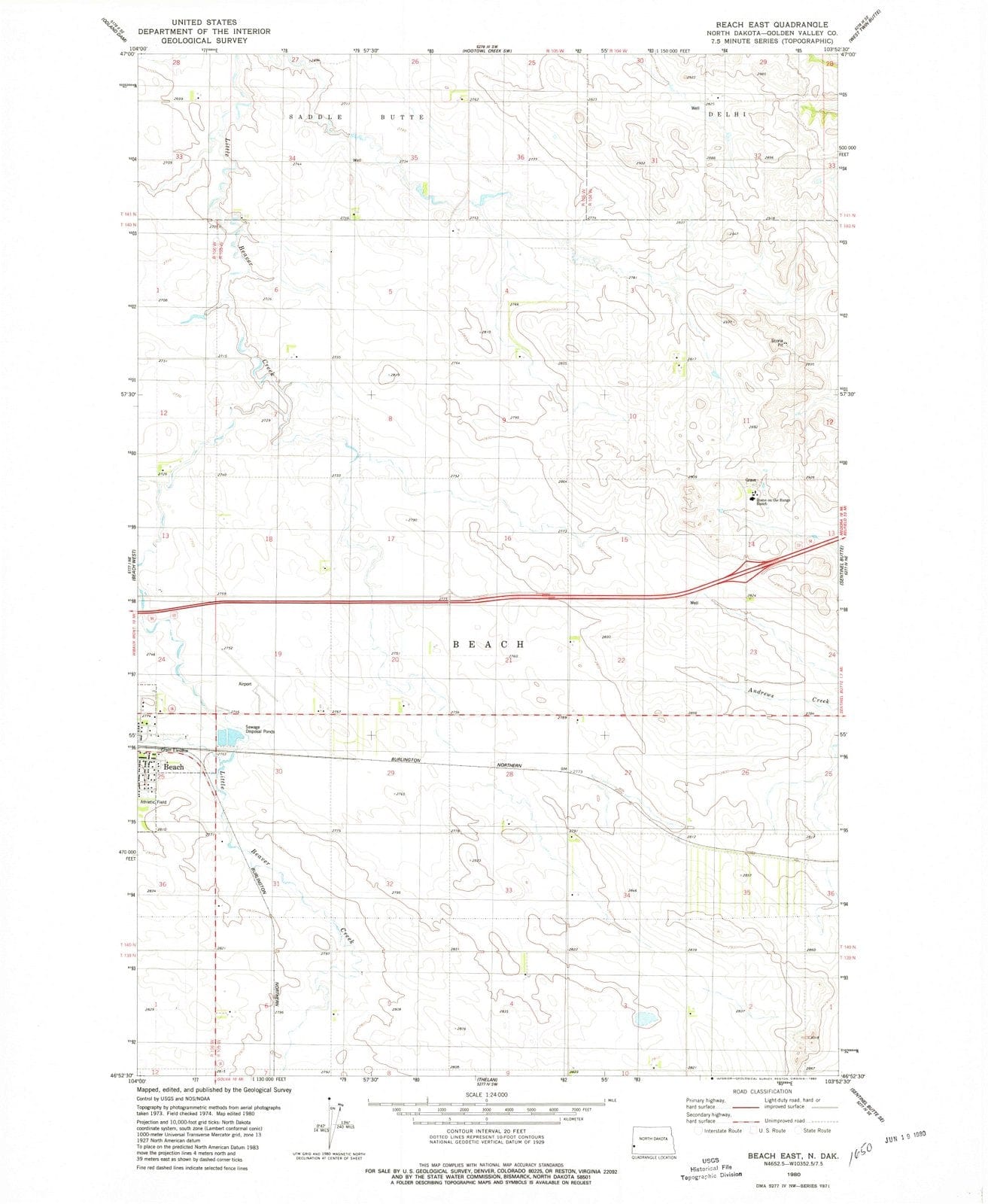 1980 Beach East, ND - North Dakota - USGS Topographic Map