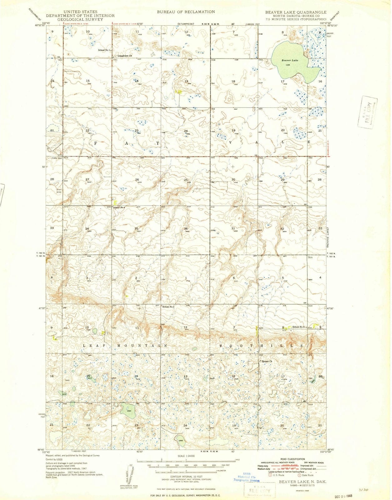 1948 Beaver Lake, ND - North Dakota - USGS Topographic Map