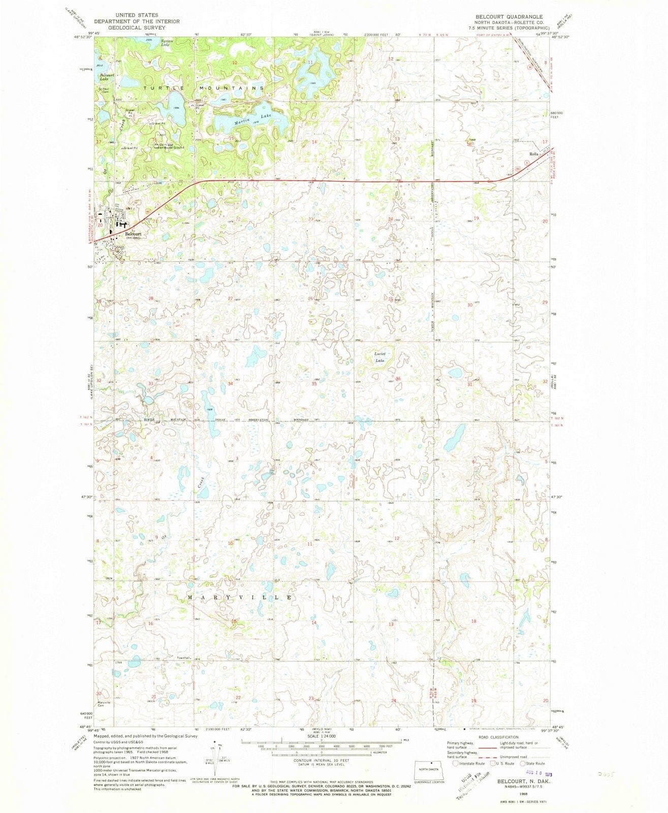 1968 Belcourt, ND - North Dakota - USGS Topographic Map