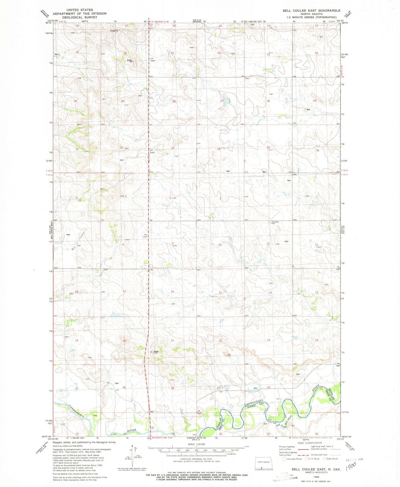 1980 Bell Coulee East, ND - North Dakota - USGS Topographic Map