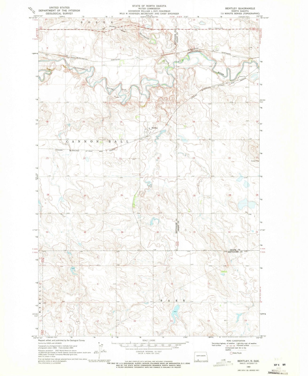 1969 Bentley, ND - North Dakota - USGS Topographic Map