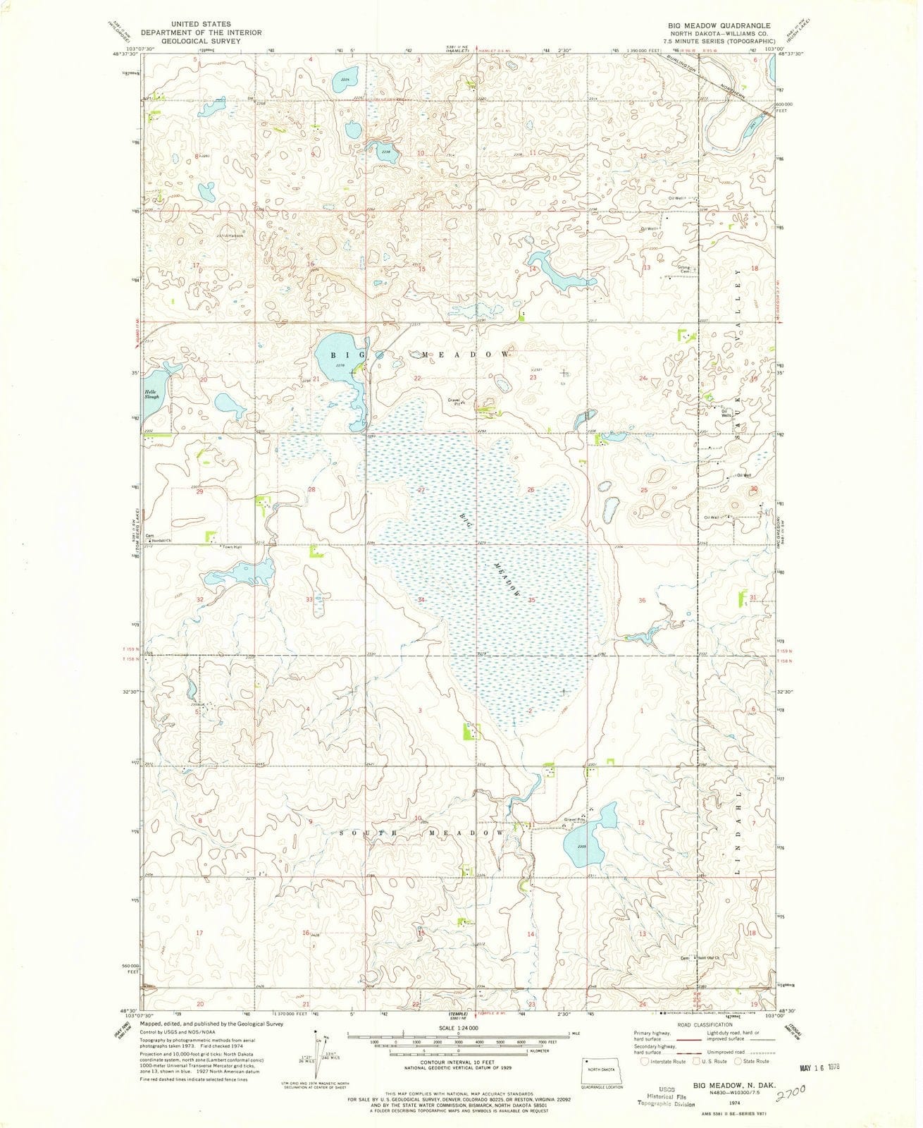 1974 Big Meadow, ND - North Dakota - USGS Topographic Map