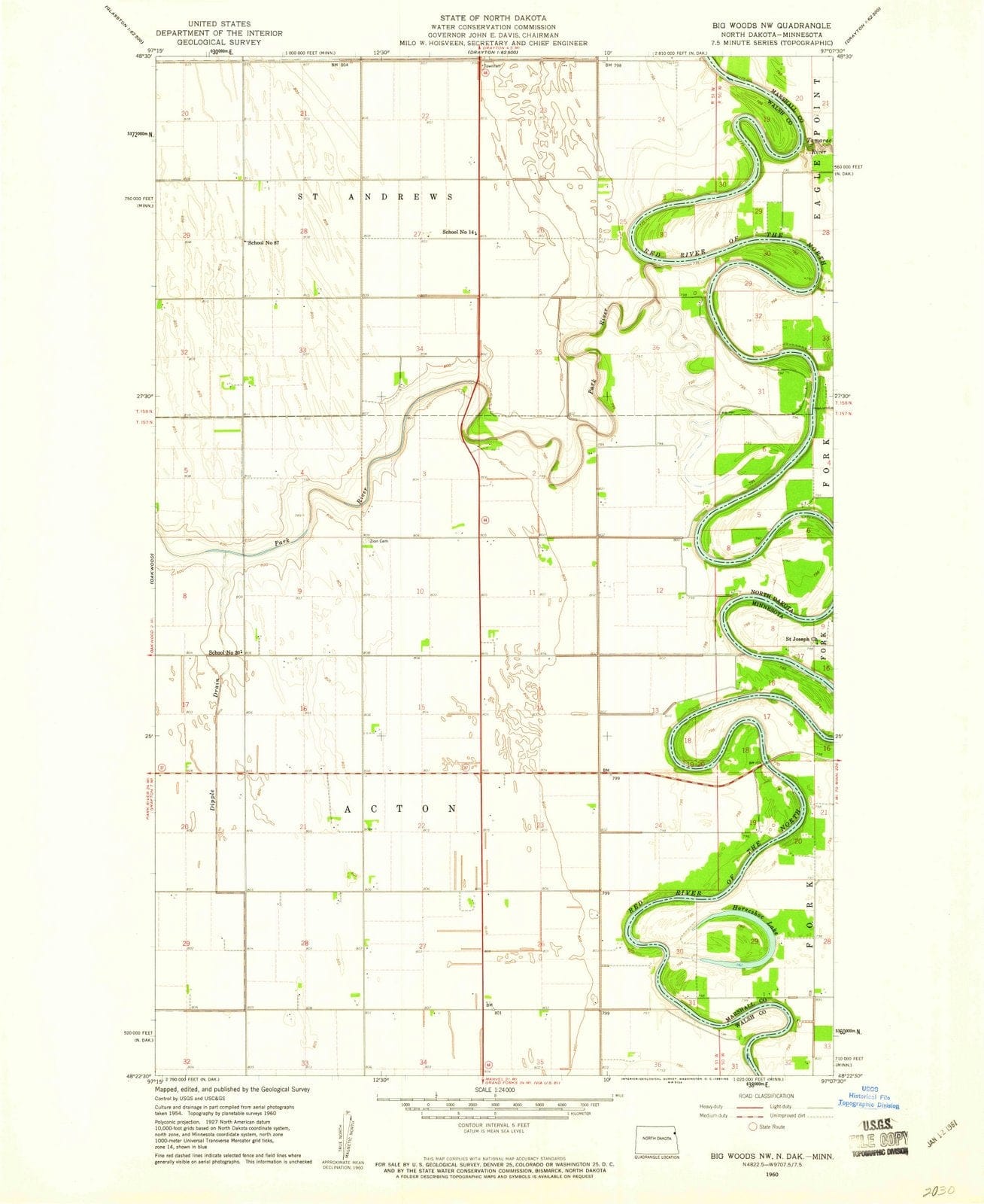 1960 Big Woods, ND - North Dakota - USGS Topographic Map