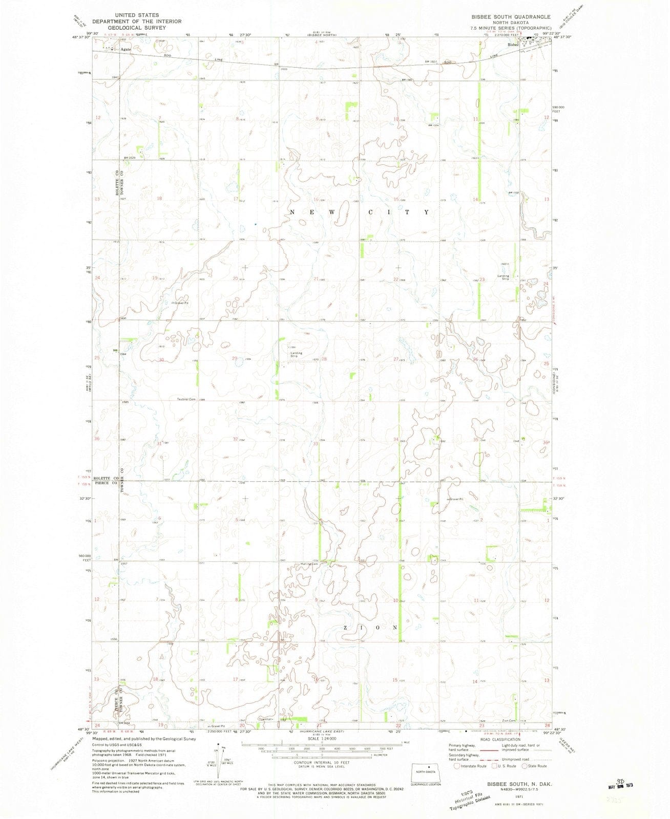 1971 Bisbee South, ND - North Dakota - USGS Topographic Map