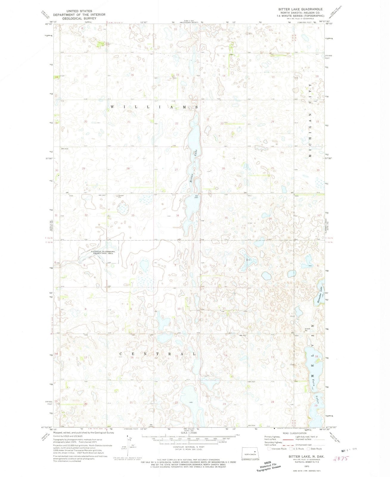 1971 Bitter Lake, ND - North Dakota - USGS Topographic Map