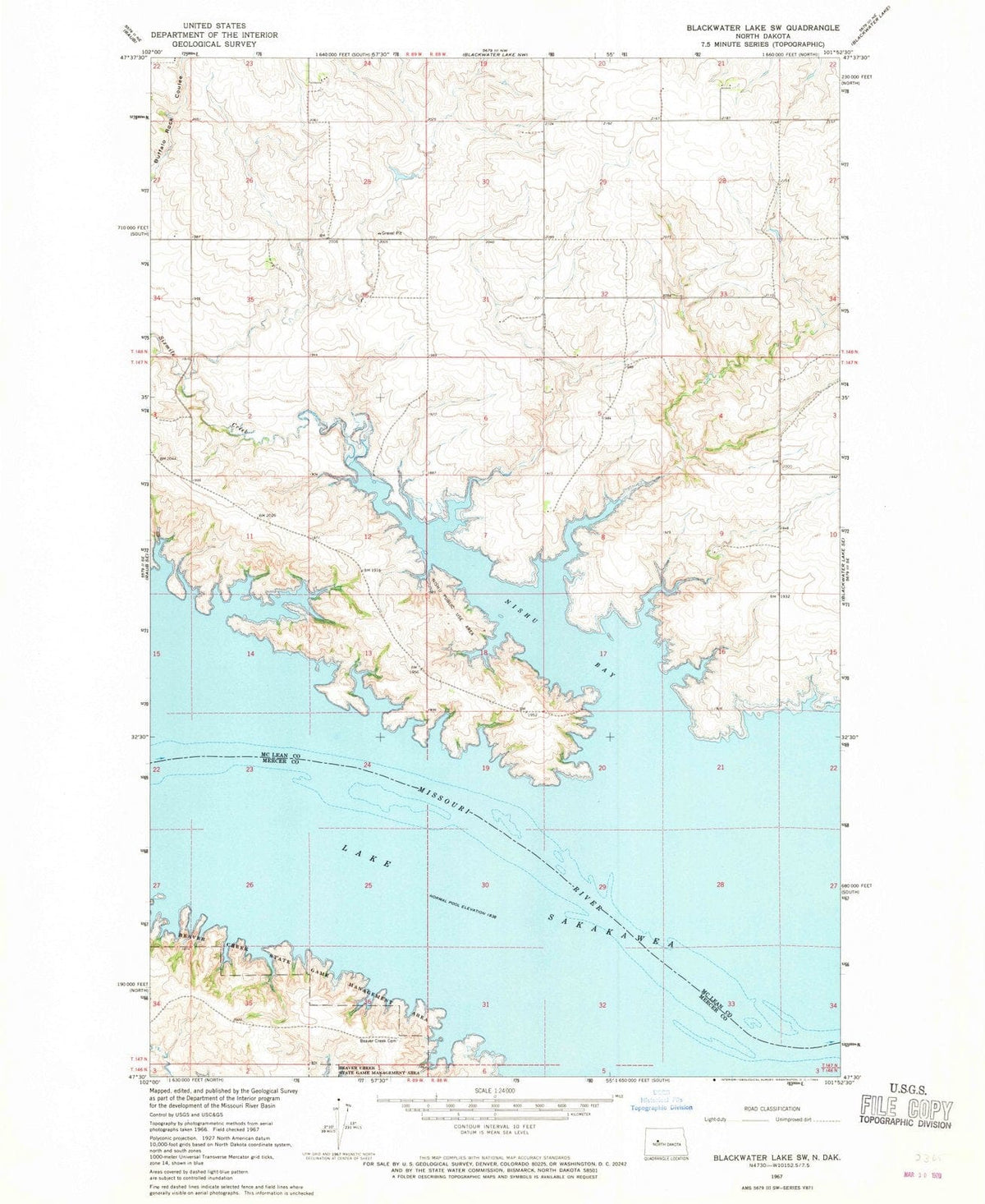 1967 Blackwater Lake, ND - North Dakota - USGS Topographic Map v2