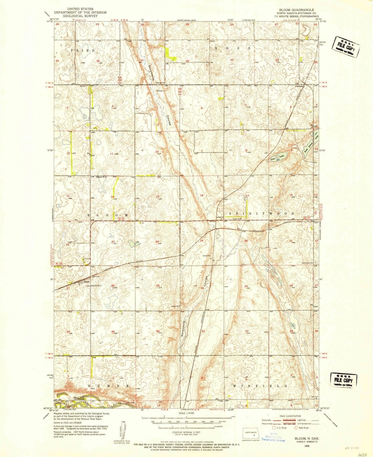 1952 Bloom, ND - North Dakota - USGS Topographic Map