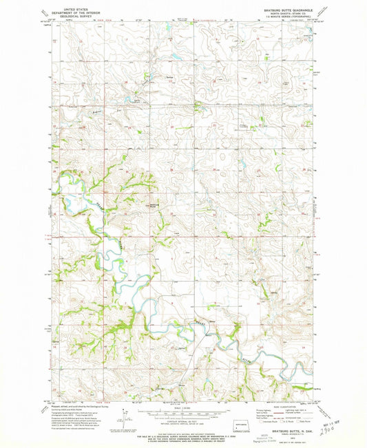 1973 Bratburg Butte, ND - North Dakota - USGS Topographic Map