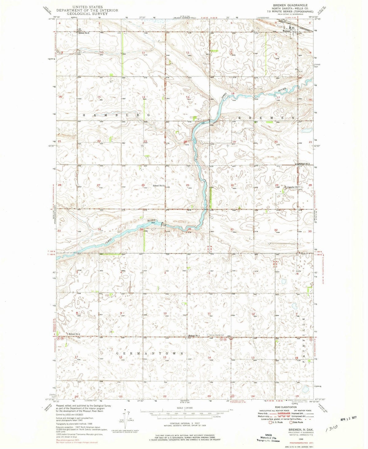 1948 Bremen, ND - North Dakota - USGS Topographic Map