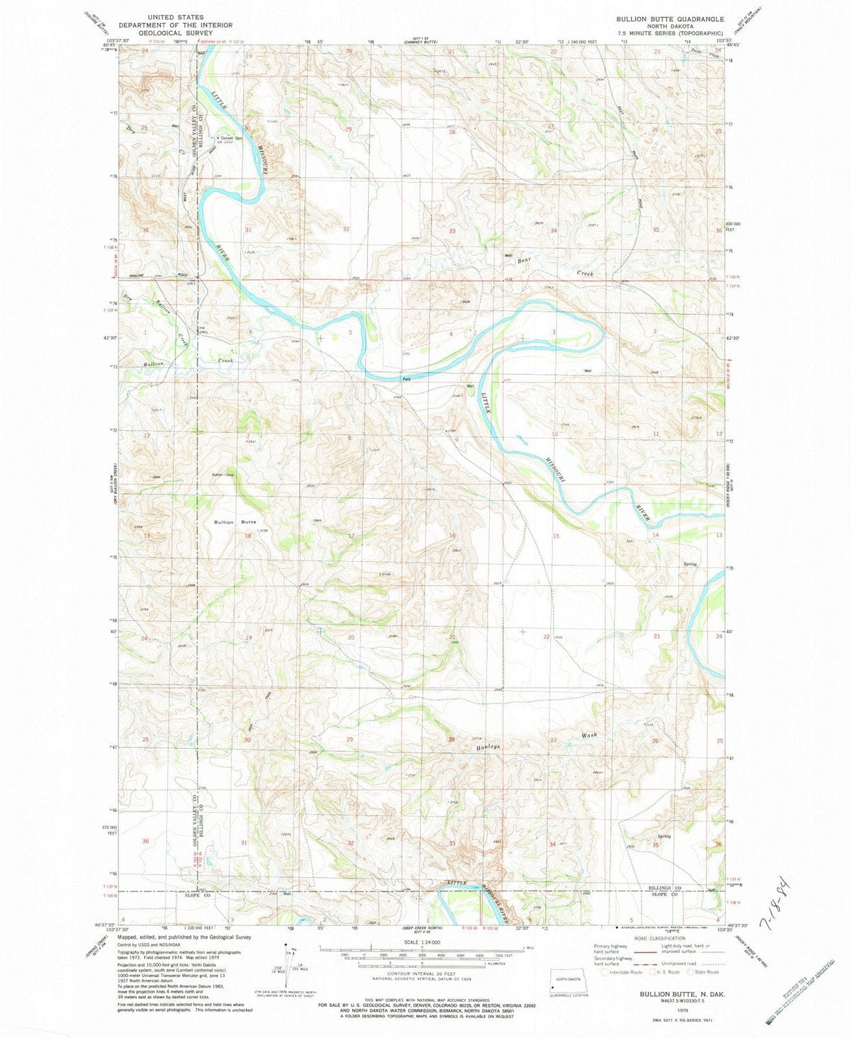 1979 Bullion Butte, ND - North Dakota - USGS Topographic Map