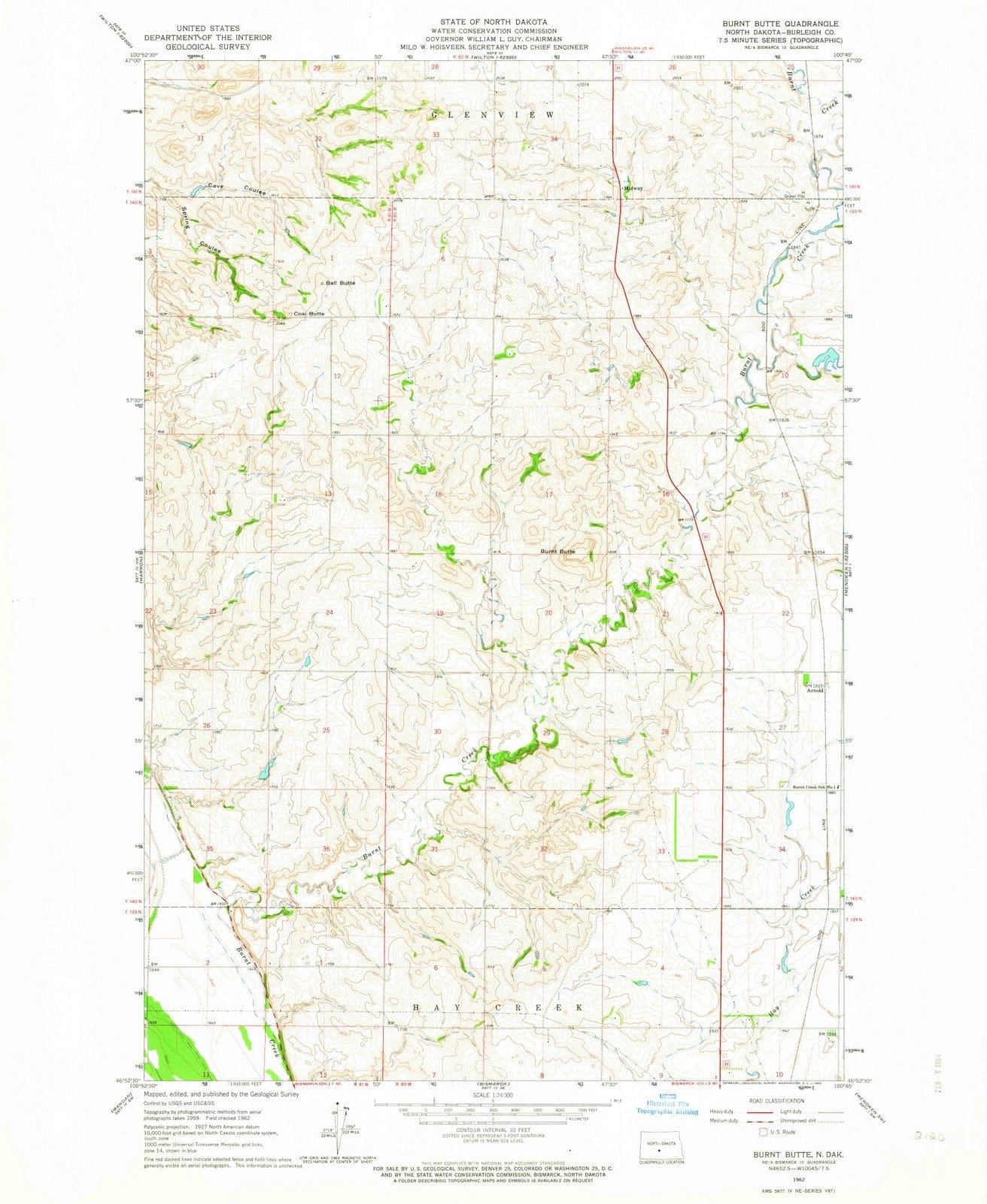 1962 Burnt Butte, ND - North Dakota - USGS Topographic Map