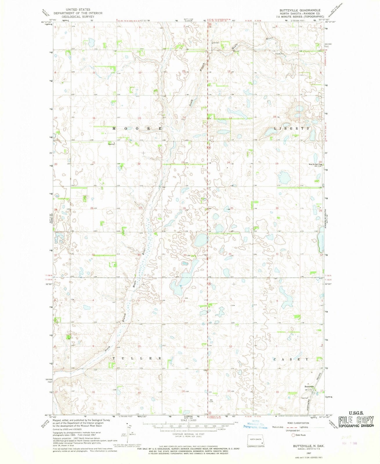 1967 Buttzville, ND - North Dakota - USGS Topographic Map