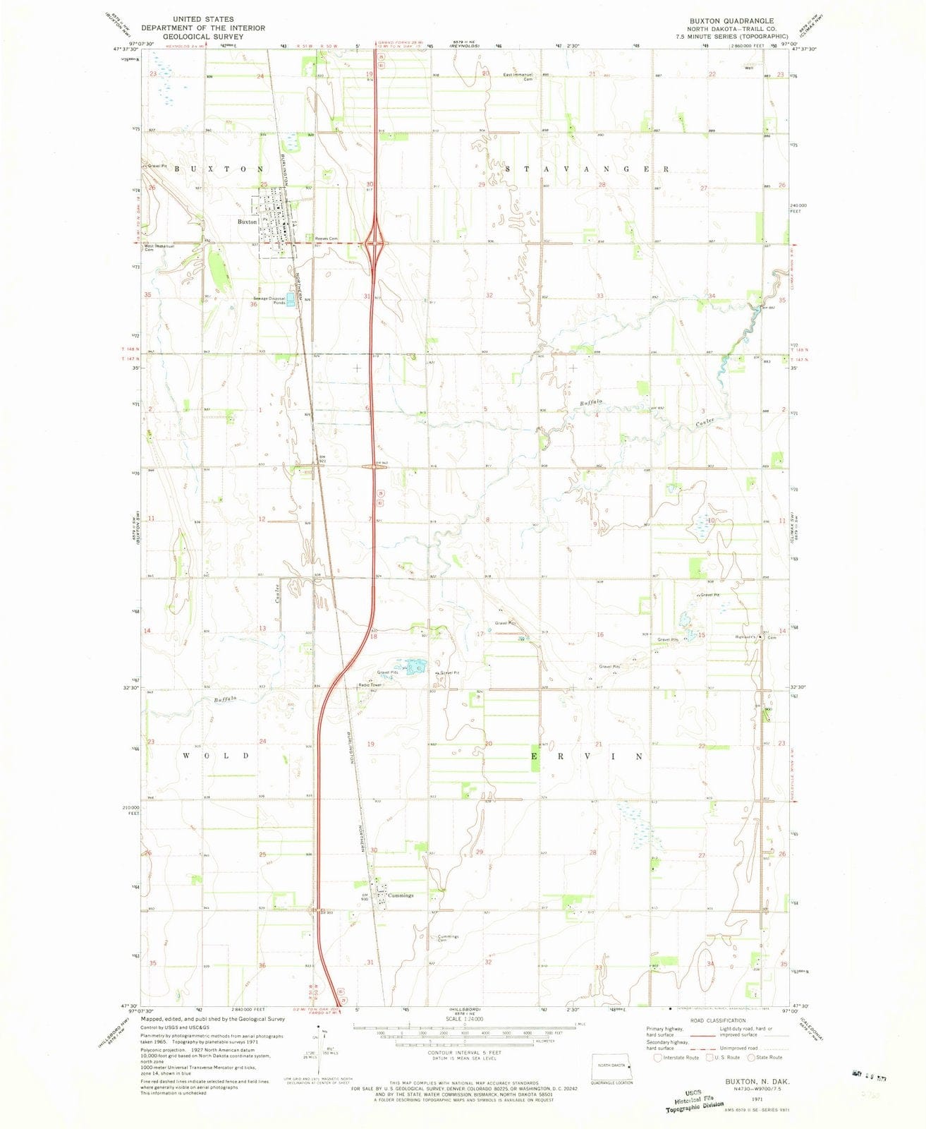 1971 Buxton, ND - North Dakota - USGS Topographic Map