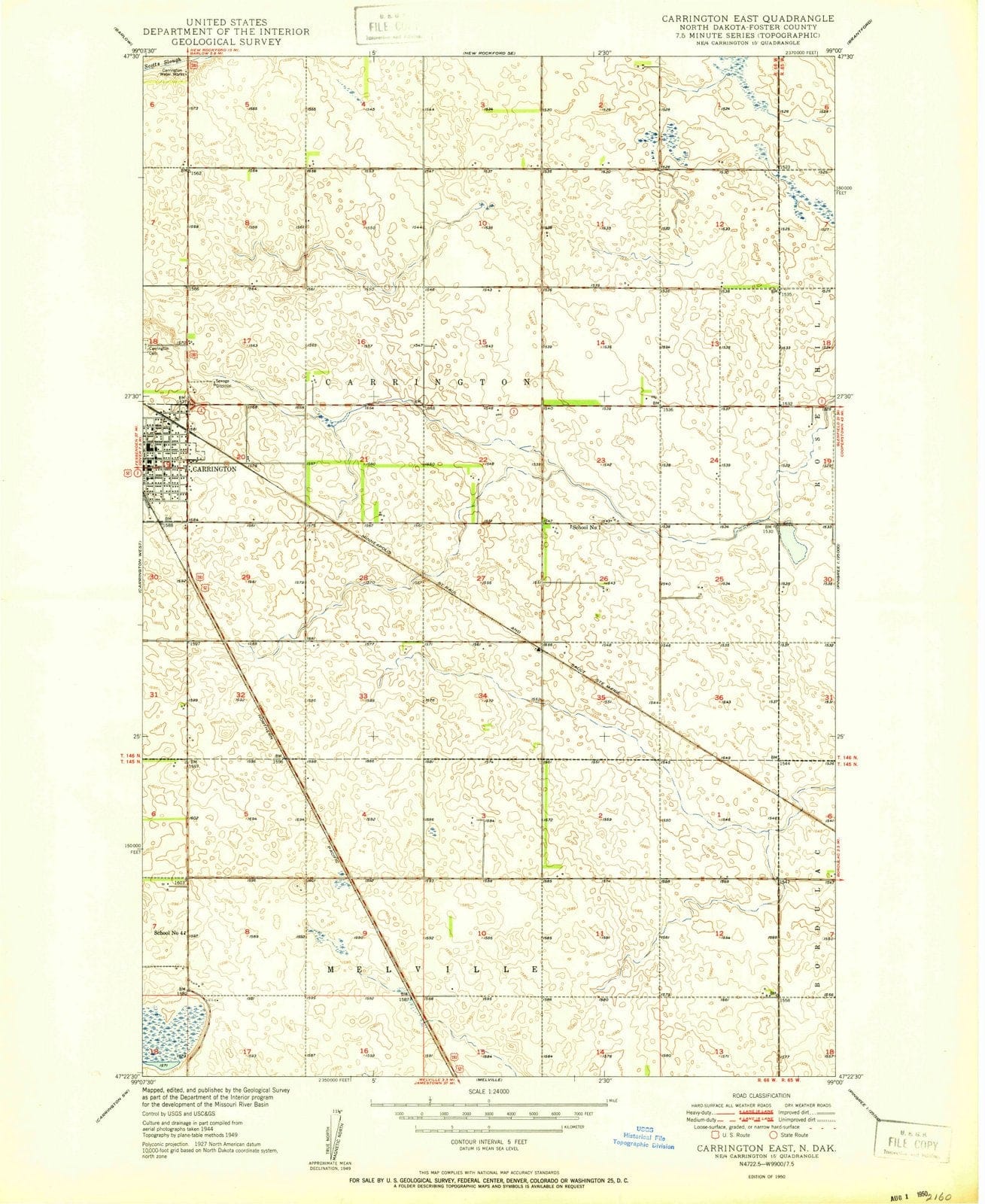 1950 Carrington East, ND - North Dakota - USGS Topographic Map