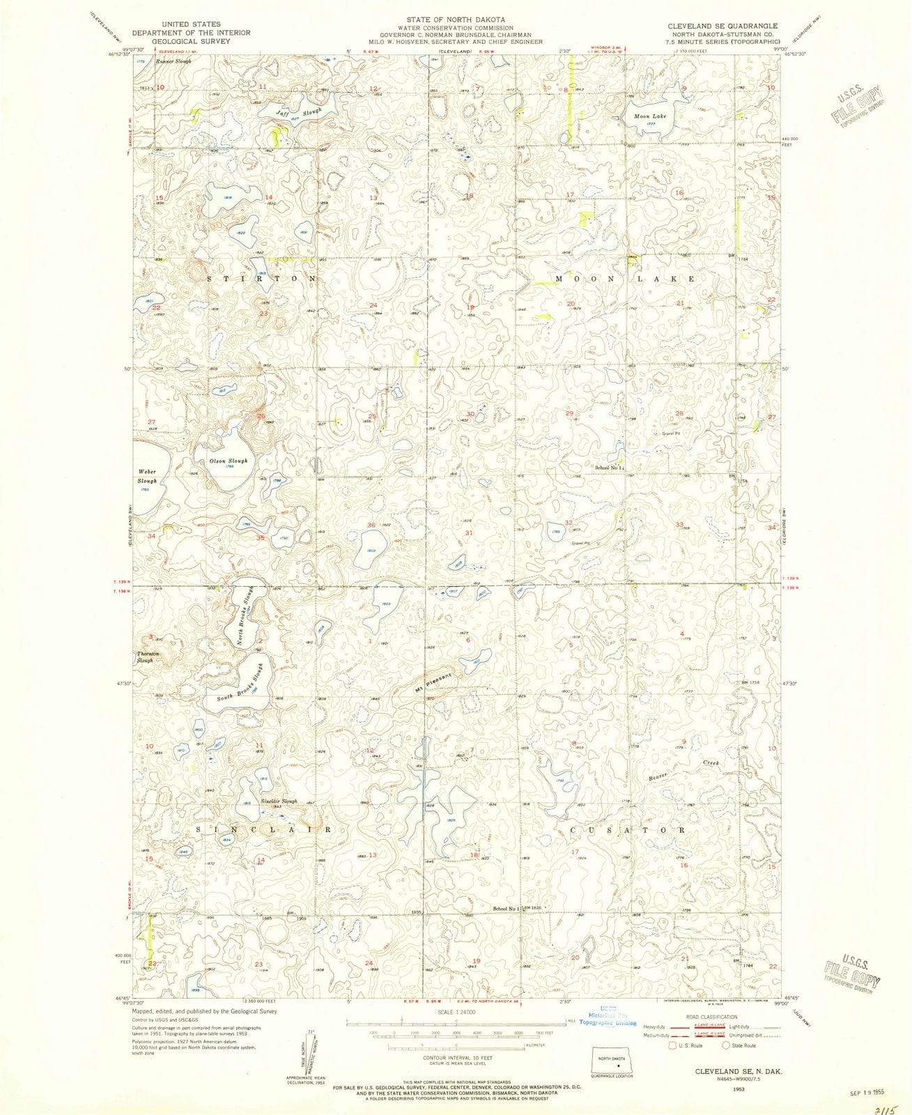 1953 Cleveland, ND - North Dakota - USGS Topographic Map