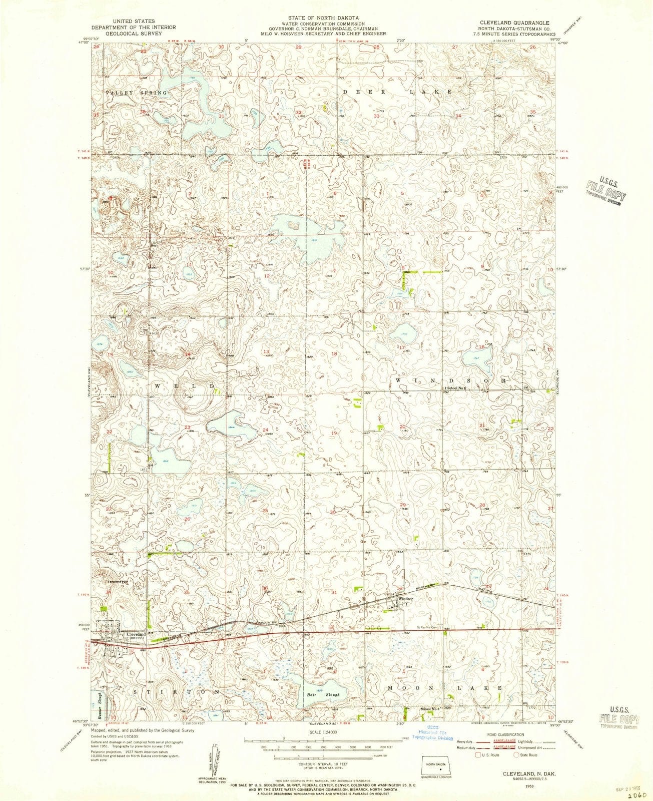 1953 Cleveland, ND - North Dakota - USGS Topographic Map v2