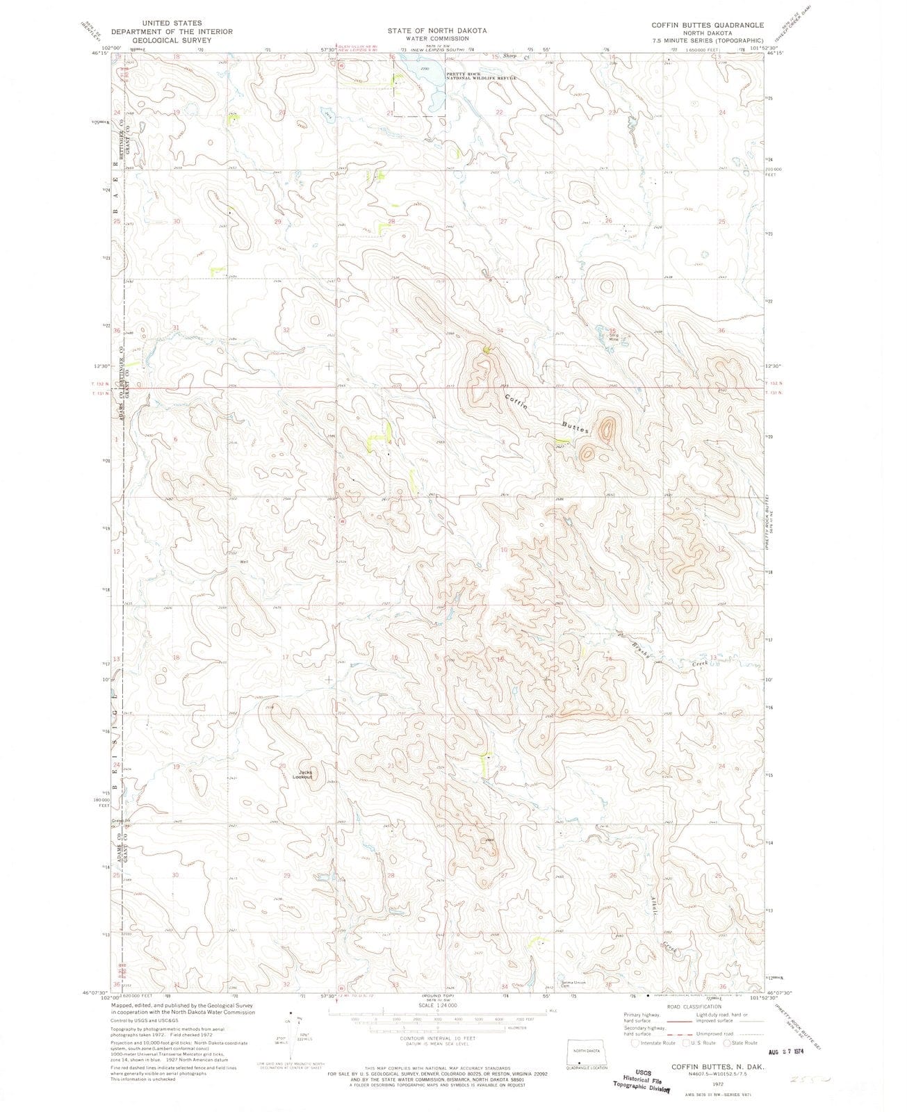 1972 Coffin Buttes, ND - North Dakota - USGS Topographic Map