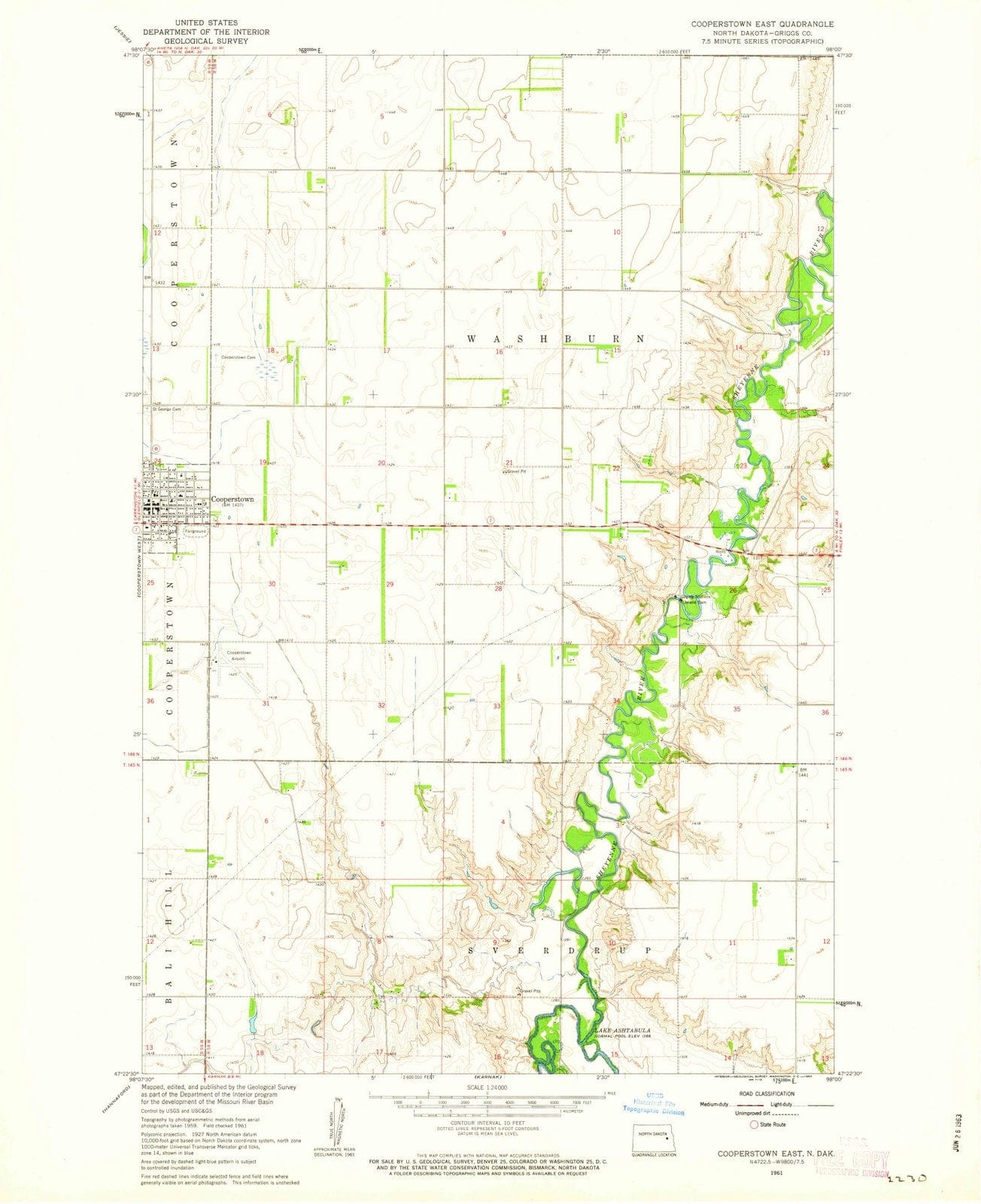 1961 Cooperstown East, ND - North Dakota - USGS Topographic Map
