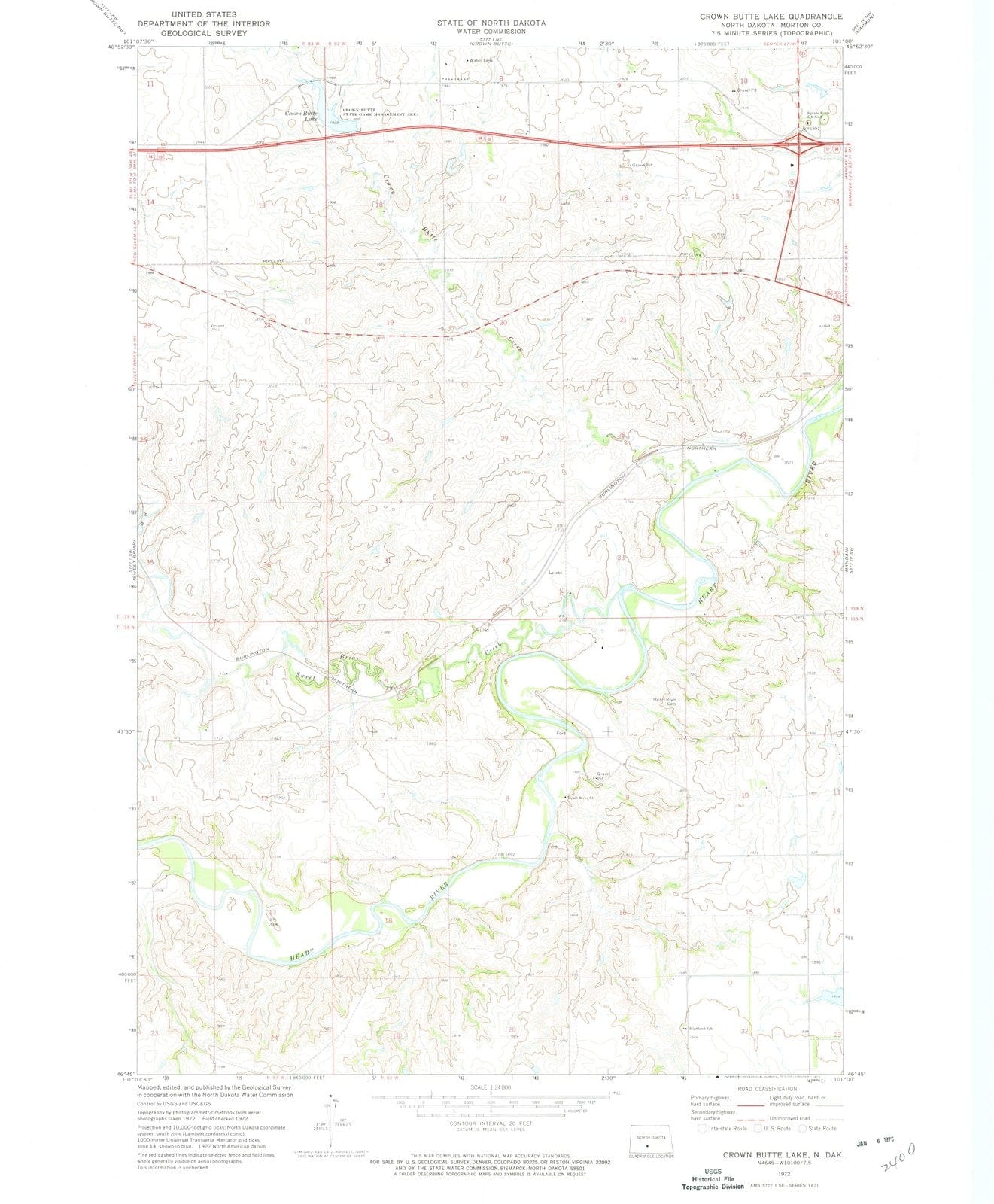 1972 Crown Butte Lake, ND - North Dakota - USGS Topographic Map