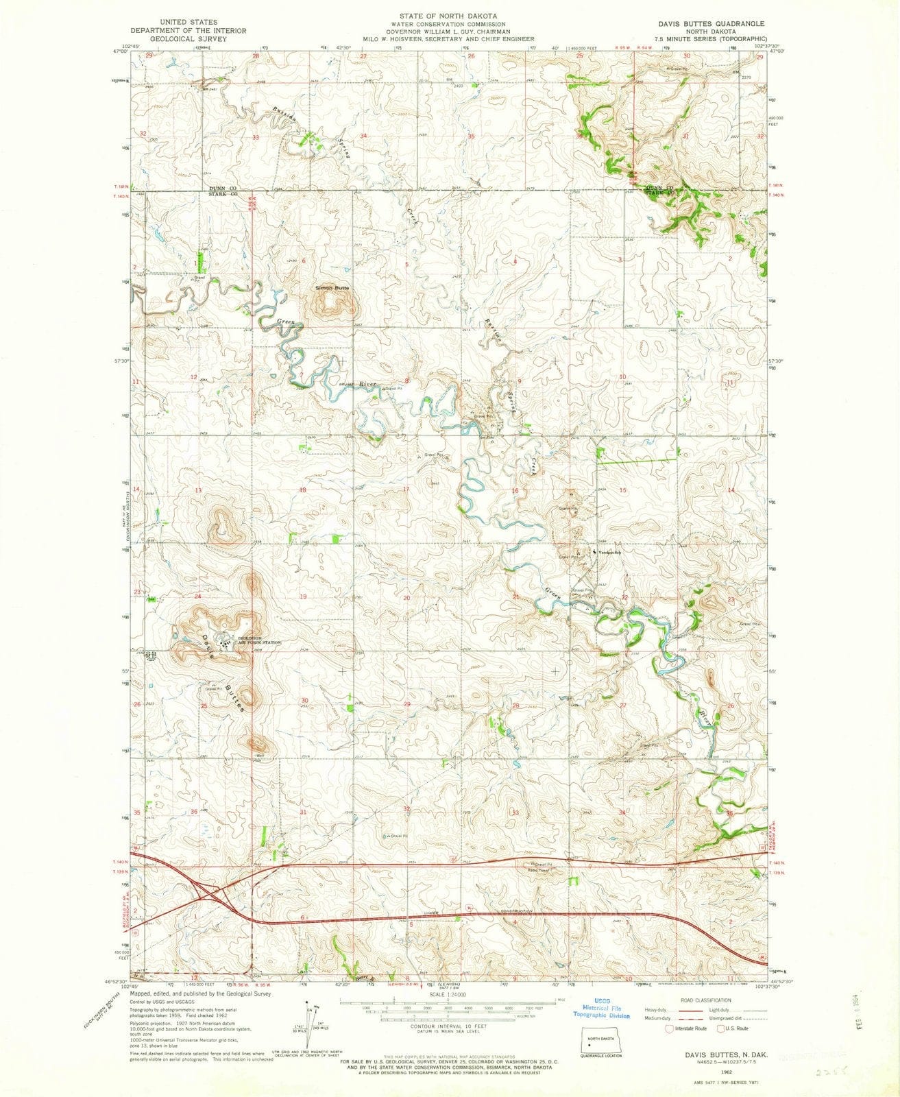 1962 Davis Buttes, ND - North Dakota - USGS Topographic Map