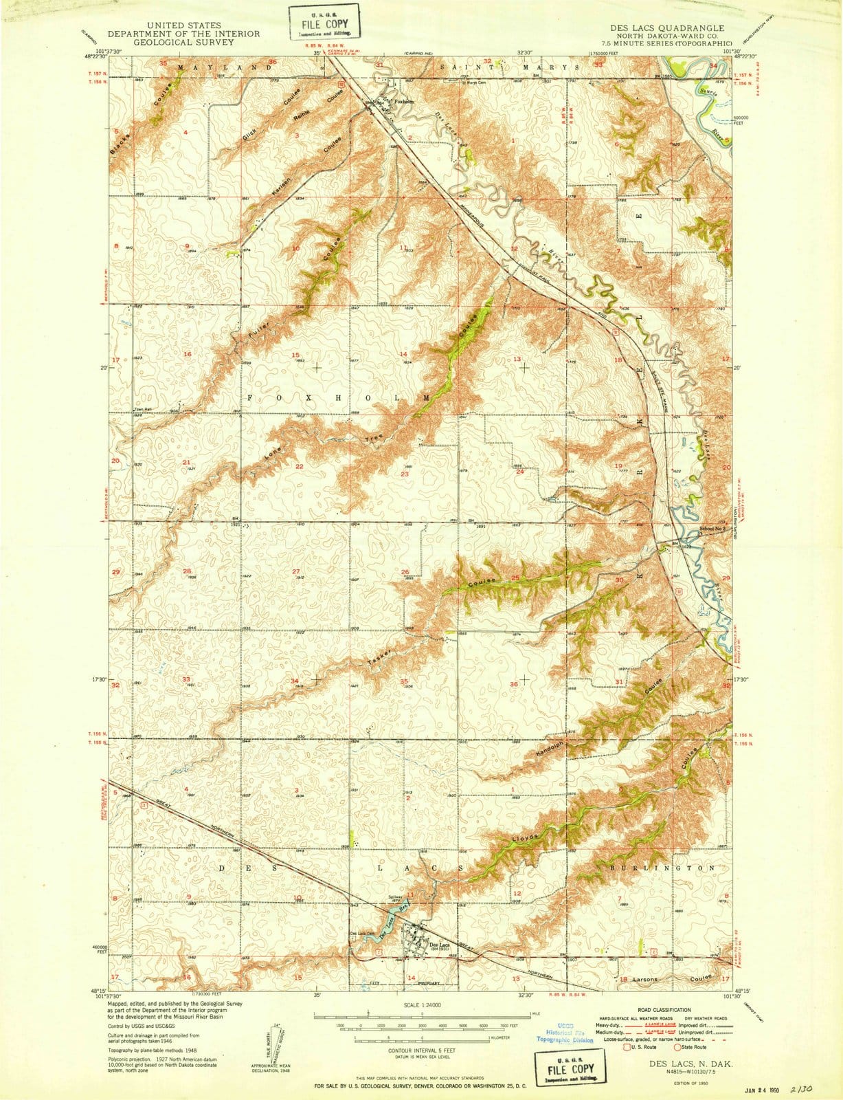 1950 Des Lacs, ND - North Dakota - USGS Topographic Map