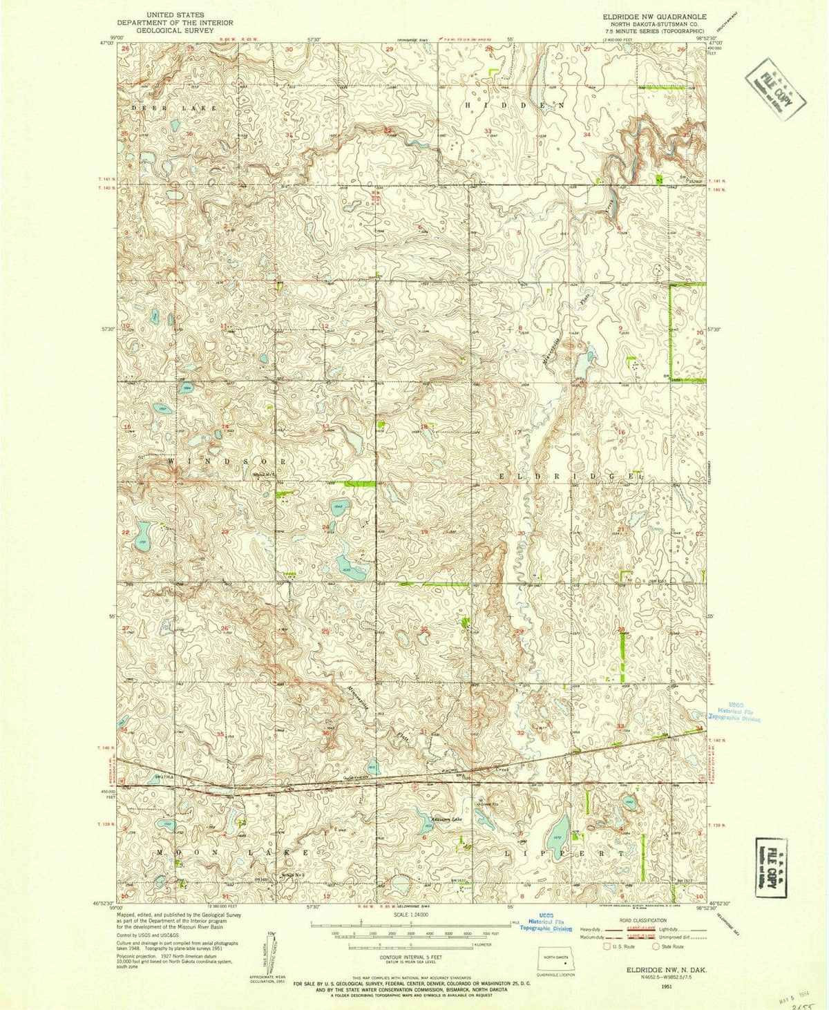 1951 Eldridge, ND - North Dakota - USGS Topographic Map
