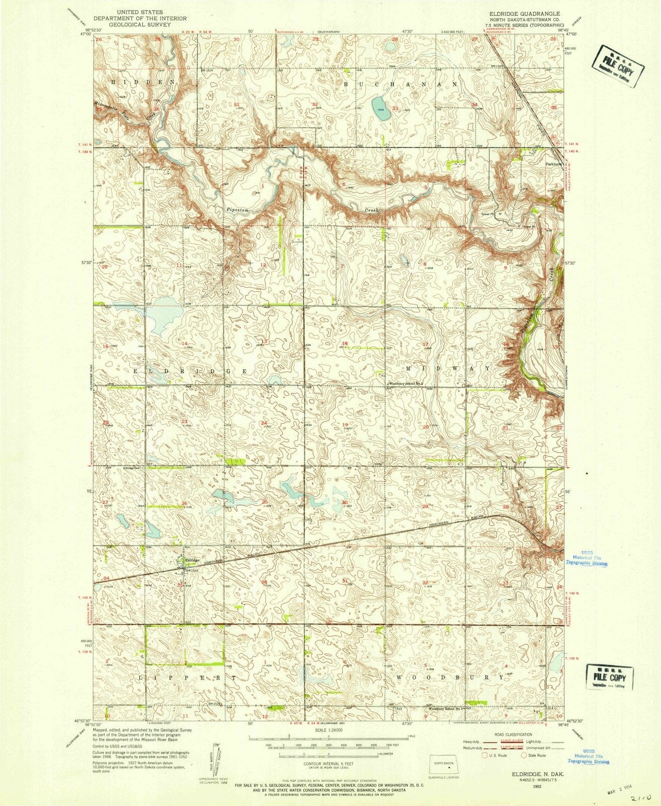1952 Eldridge, ND - North Dakota - USGS Topographic Map